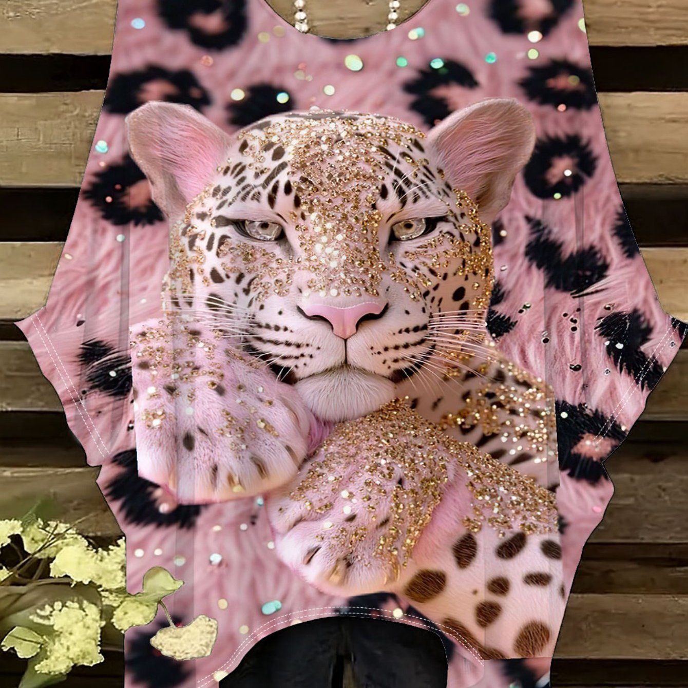 TEMU Plus Size, Leopard Print Women's Plus-size Short-sleeve T-shirt, Irregular , T-shirt, Sweet And Trendy, Korean-style, Round Neck Short Sleeves,