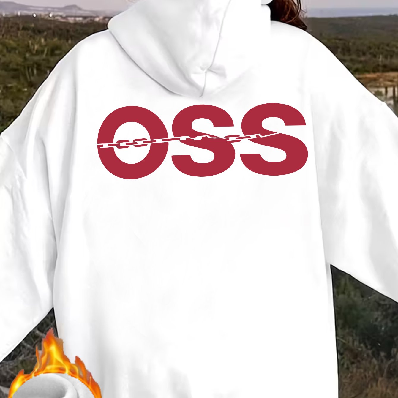 TEMU 2025 New Hooded Sweatshirt, Y2k Style, Creative Chain-linked Letter "oss", Women's Casual Wear, Comfortable Fabric, Machine Washable, Loose Fit