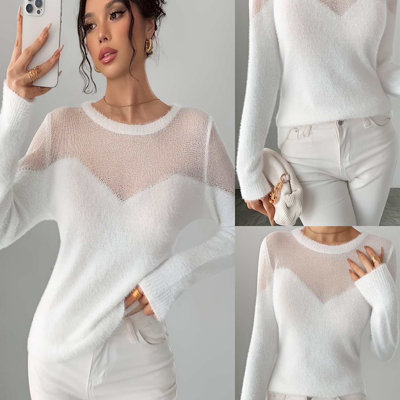 Image of Women's Summer Clothing, Women' Round Neck Long Sleeve Casual Pullover Sweater, Spring Summer Hollow Out Casual Fashion Women's Wear Suitable For Parties, Holidays, And Daily Versatile Wear