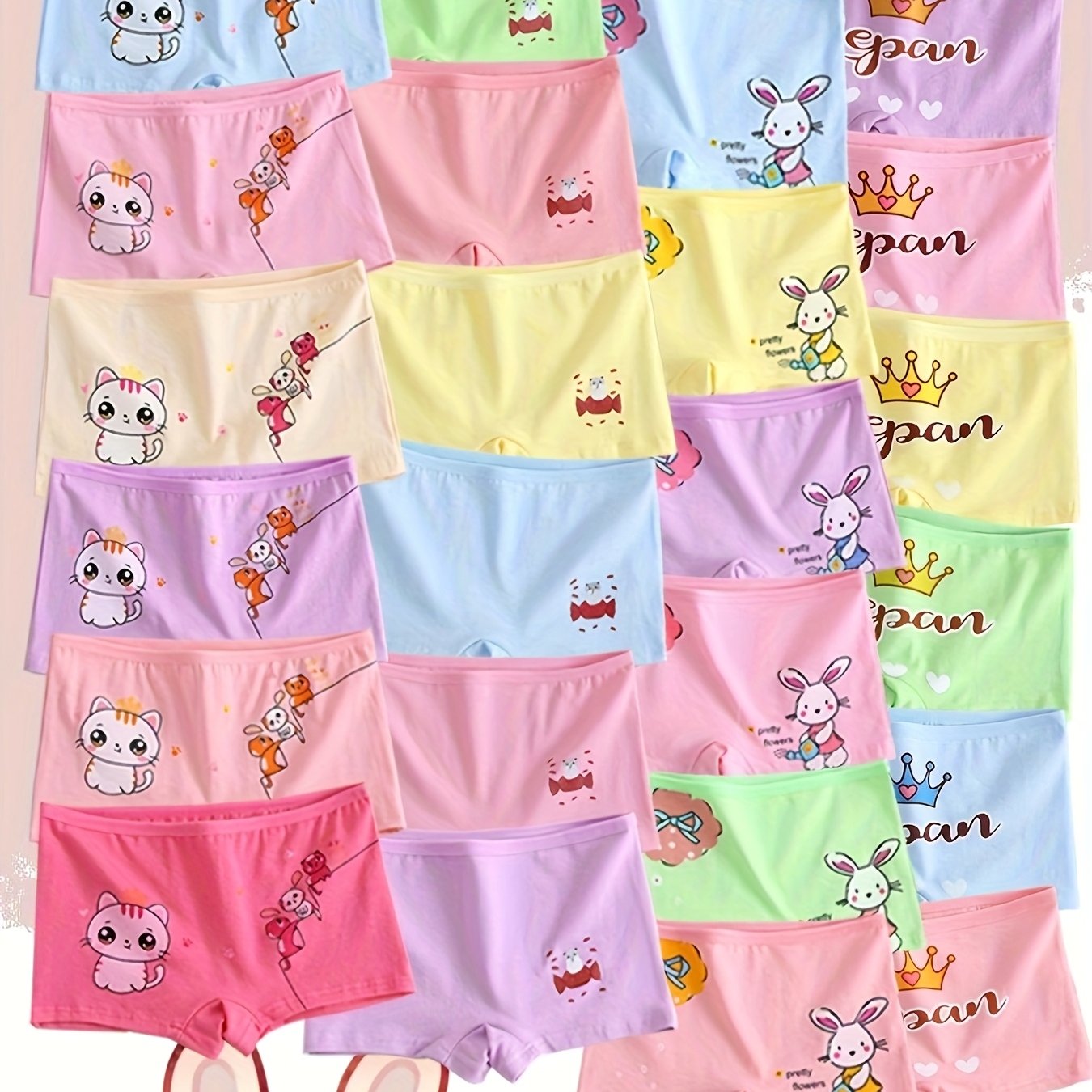 Image of 18pcs Set Of Girls' Boyshorts Featuring , Soft And Breathable Underwear, Elastic College-style Panties For Girls