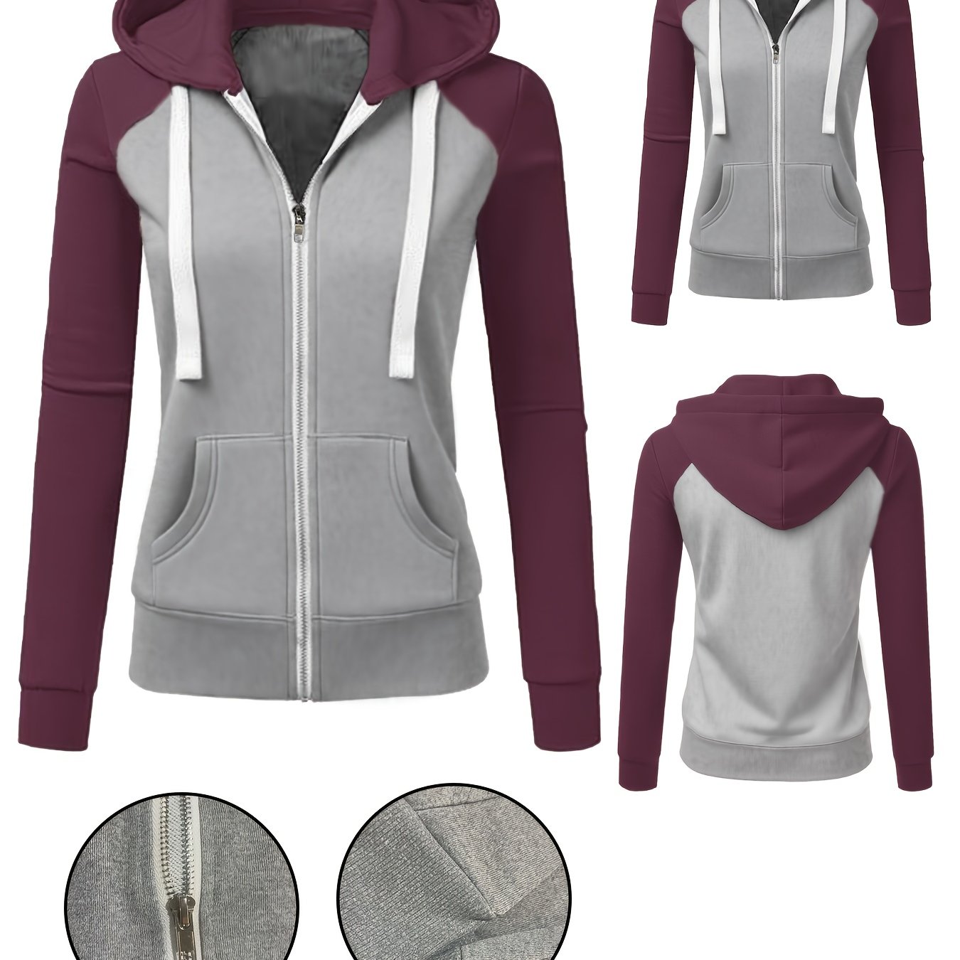 TEMU Automne/Hiver pour Femme - Veste à Capuche Élégante et Décontractée , Coupe Ajustée, avec Fermeture Éclair, Cordon de Serrage, Procédé de Lavage