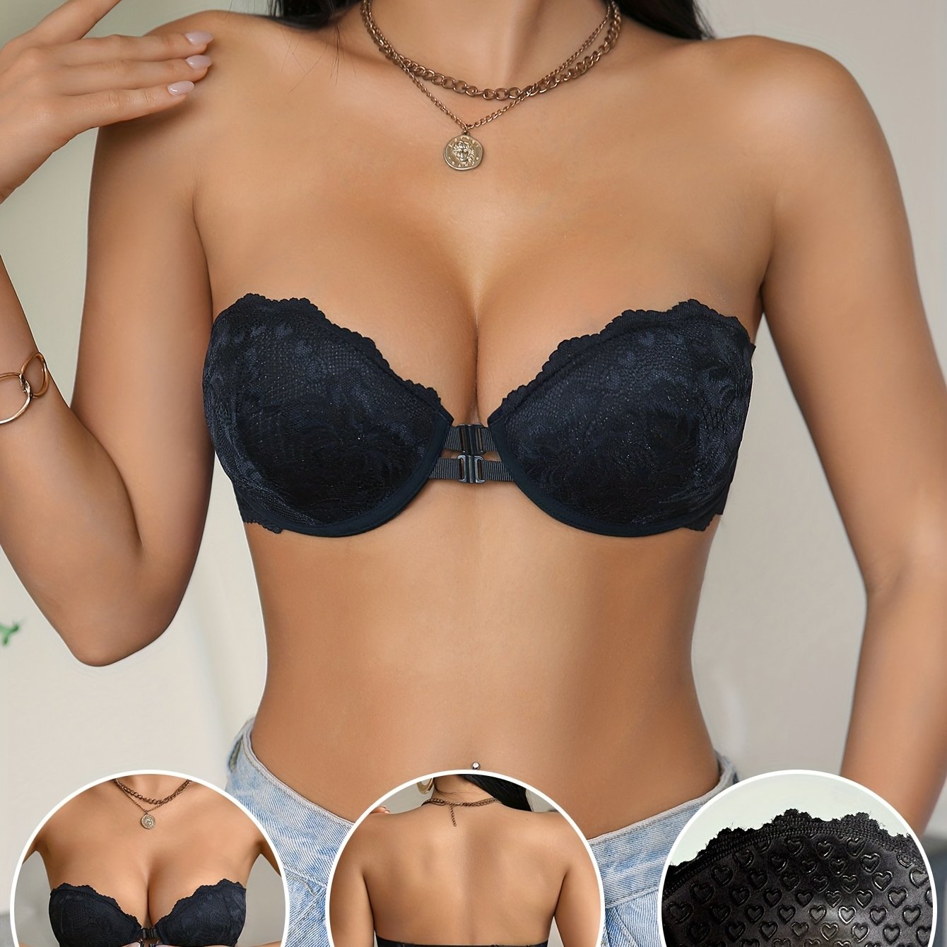 Women's Lace-trimmed Front Clasp Bra Strapless