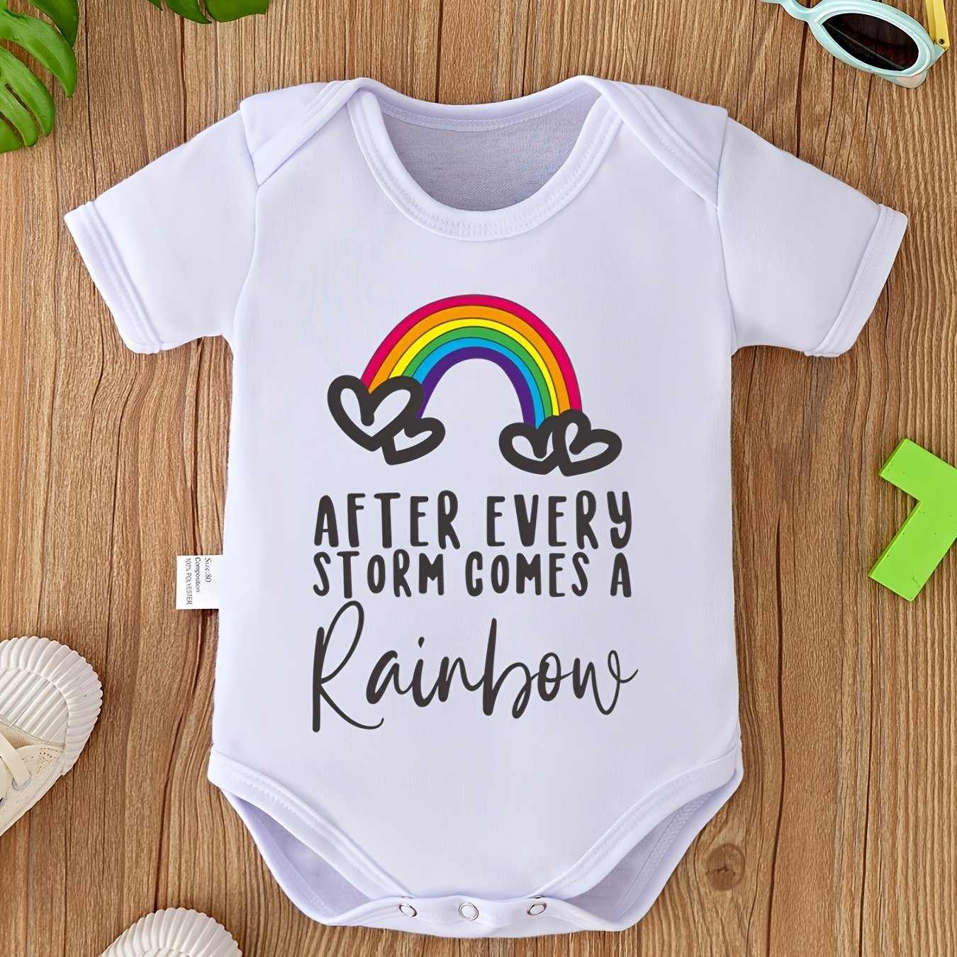 Image of "after Storm " Letter Print Baby Bodysuit Newborn Romper Soft Comfortable Pregnancy Gift, For Outdoor