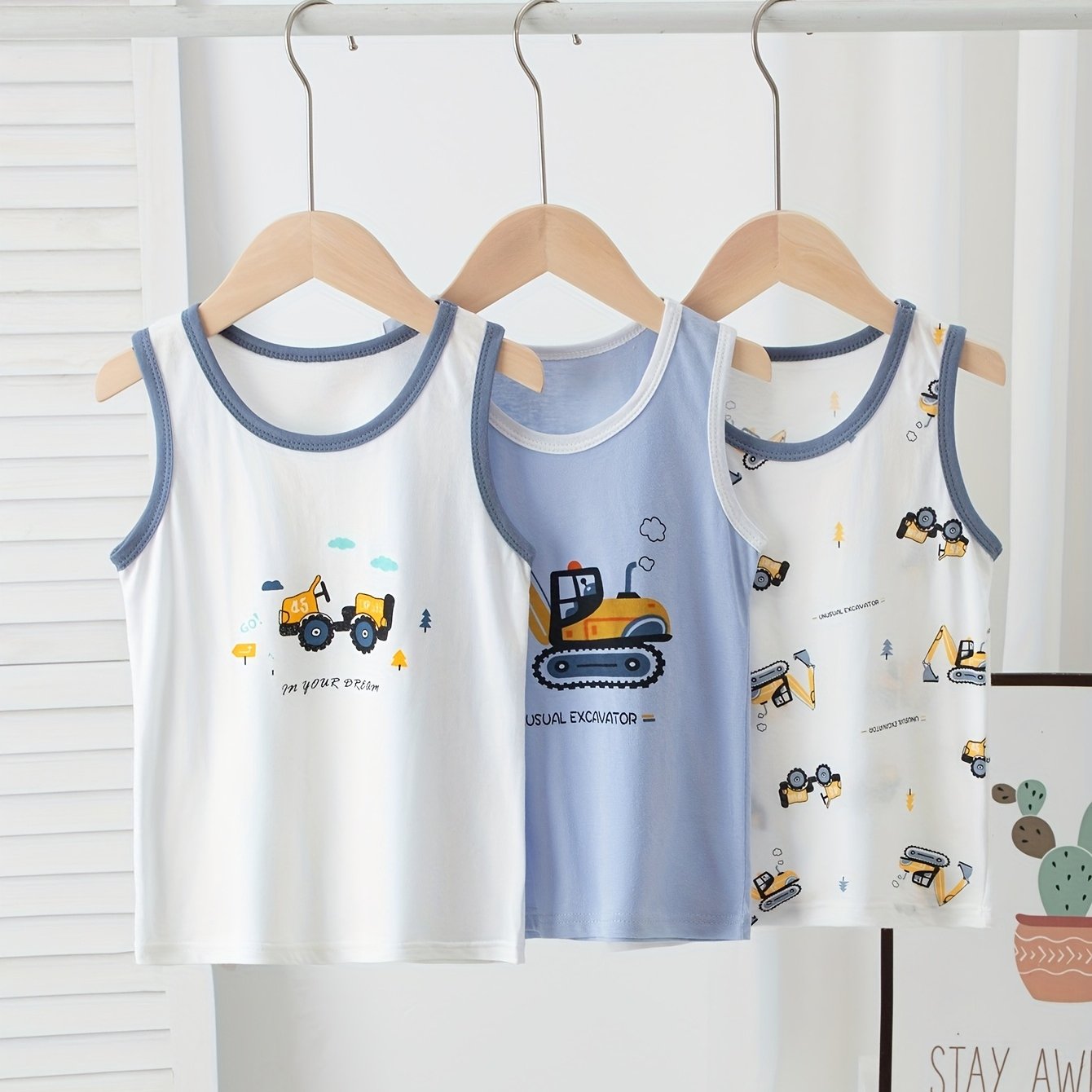 Image of 3pcs Boys' Tank Tops, Pure Lightweight Summer Cartoon Print Vests For Boys, Toddler Boys' Pure Vests