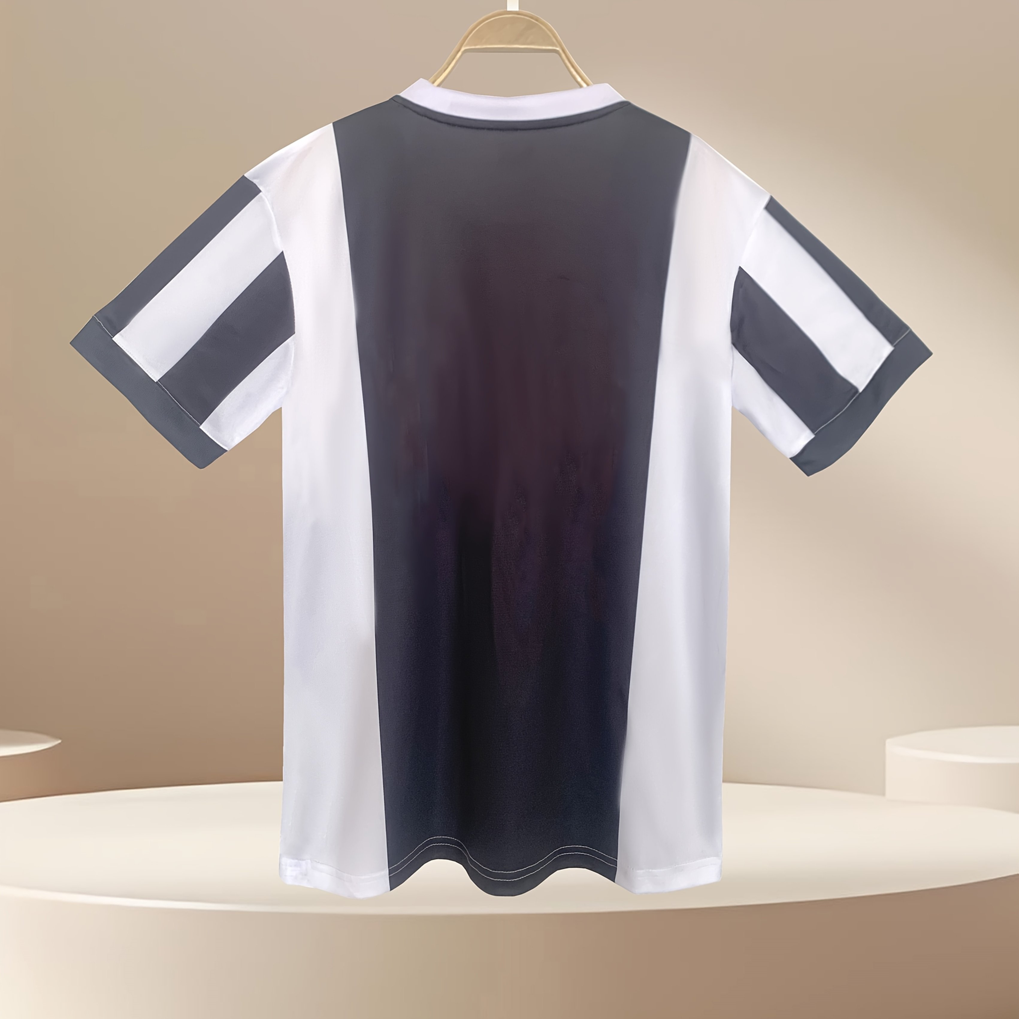 TEMU Maillot de football 1 pièce à rayures noires et blanches et color-block, motif imprimé non texturé, tissu à séchage rapide et respirant, adapté