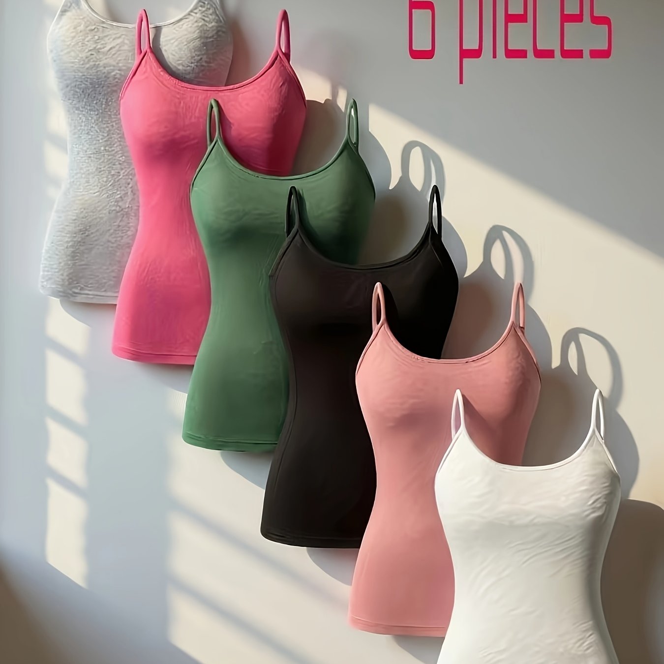 Image of 6pcs Set Of Plus-size Women's Adjustable Camisole Tops, Anti-exposure, Sexy And Breathable Underwear, Outerwear Tank Tops, Sleeveless Camisoles For Layering And Base Wear