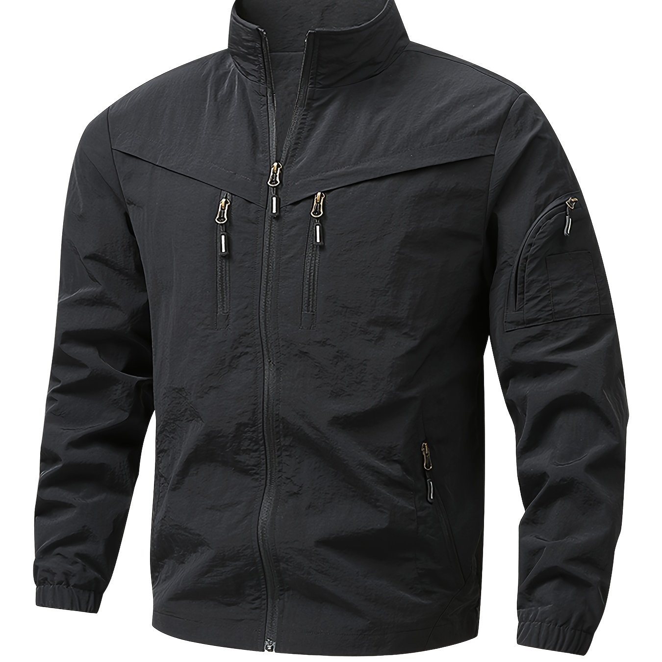 TEMU Spring -up Collar Lightweight Jacket For Men, Solid Color Versatile Top, Breathable Quick-dry Outdoor Casual Jacket, Collar Design, Nylon Fabric