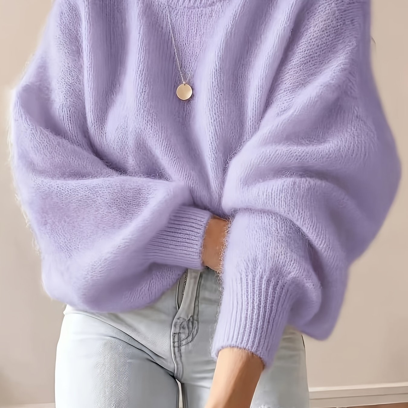 TEMU Pull à col montant pour femme pour et du de /du de l'hiver, tricot à manches lanternes doux et de style français d'inspiration coréenne, doux,