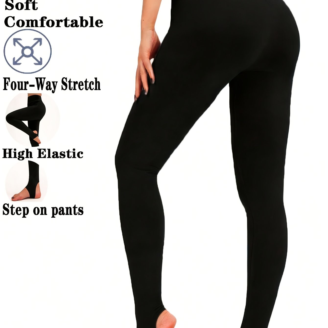 E-shop Lässige modische Damen-Leggings mit hohem Bund, einfarbig, Fußstampf-Unterwäsche, Damen Steigbügel-Leggings, schwarze Hose, bequeme,