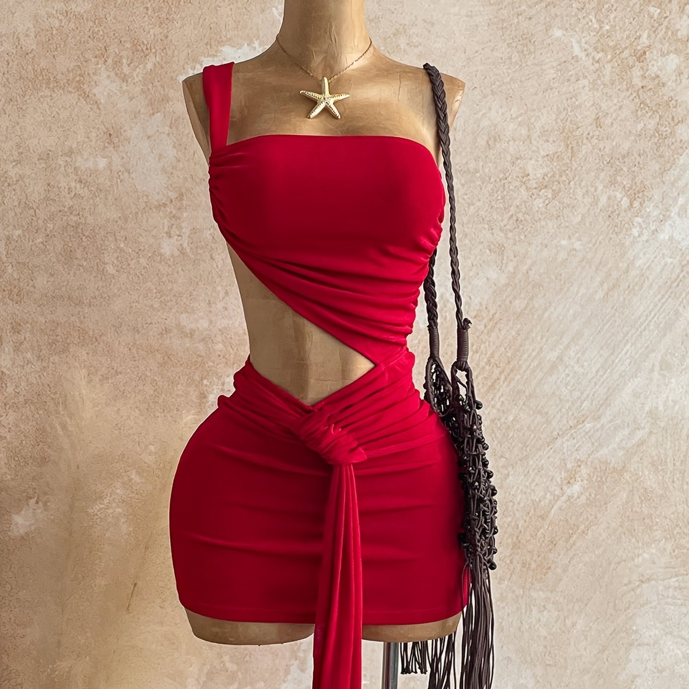 TEMU Robe courte à lacets unie, et pour femme, robe d'été, robe de Noël, robe du Nouvel An, robe , robe de soirée et de plage, ensemble pour femme,