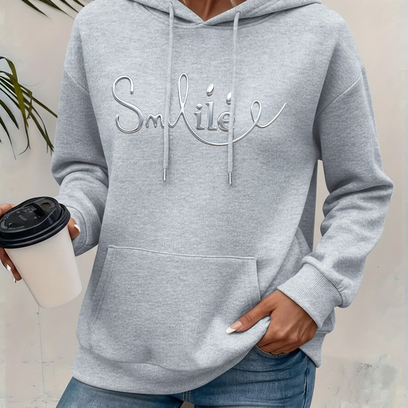 TEMU Casual Hooded Sweatshirt With Graphic Print, Featuring A Drawstring, Perfect For Winter And Fall, Designed For Women