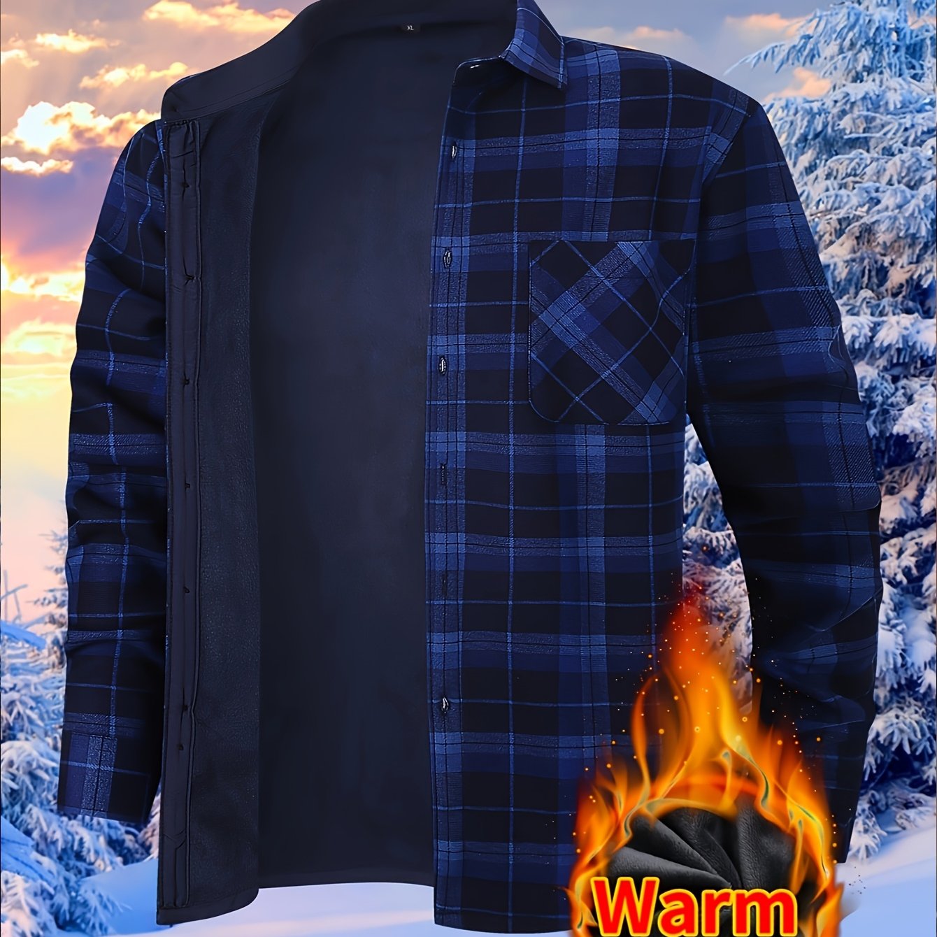 TEMU Men's Winter Shirt 2025 | Brushed Fleece Lined Heavyweight, Cold Weather Essential, Ultra-warm Fleece Interior, With Lapel Collar, Long Sleeve