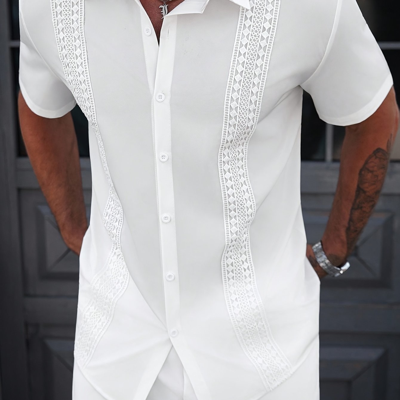 TEMU Men' Lace Short-sleeve Shirt