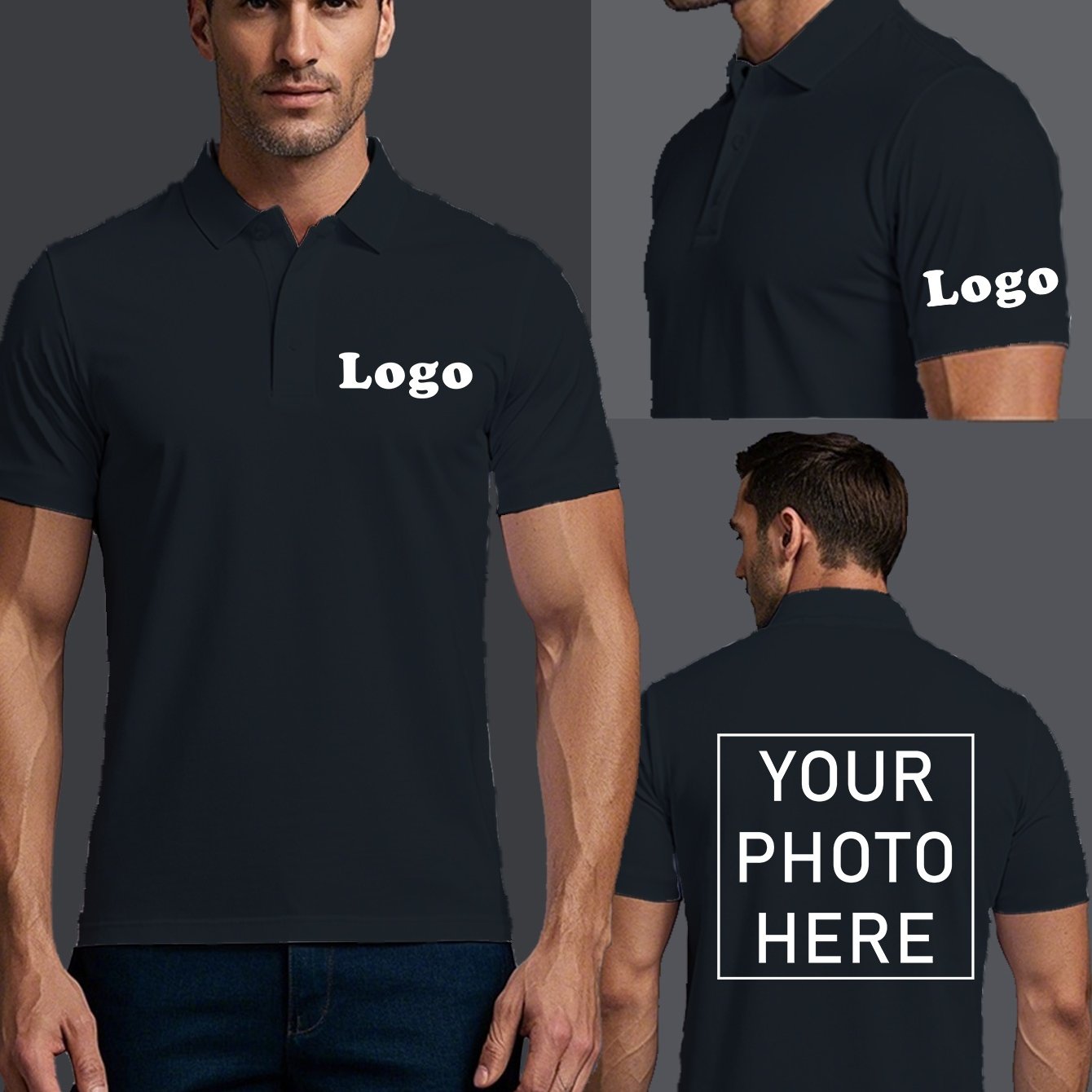 TEMU Men's Custom Photo/ Shirt - Lapel Short-sleeve With Chest & Cuff Printing Suitable For Summer Workwear, Breathable Casual Shirts For Family