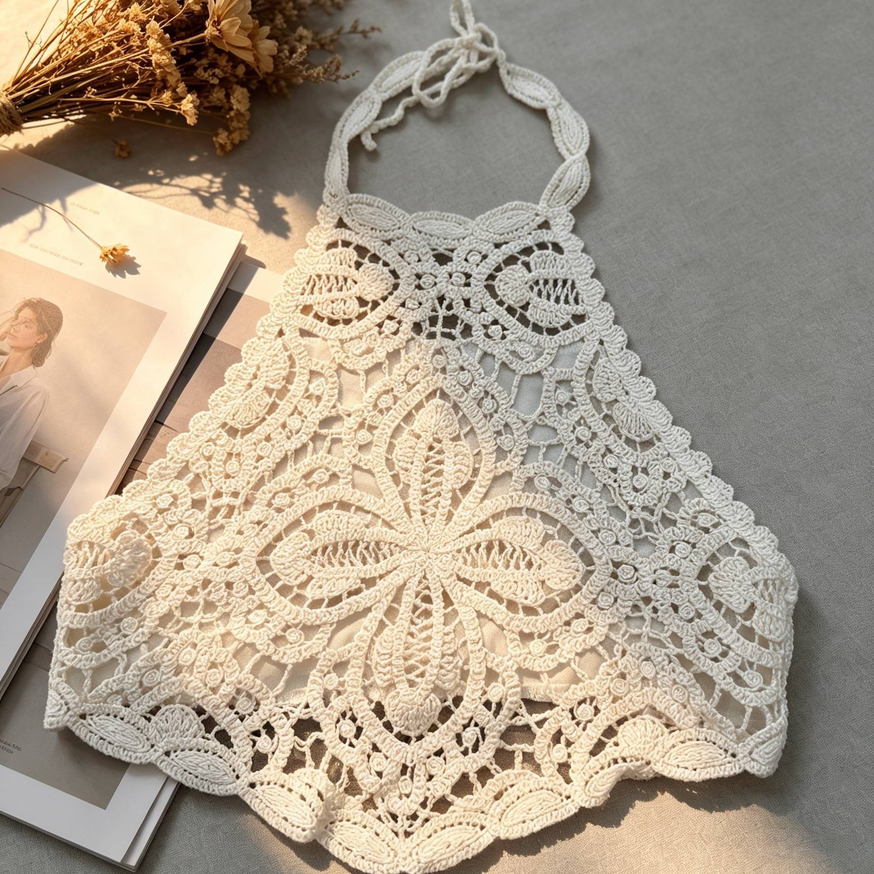 TEMU Verano Retro Ganchillo Encaje Hueco Chaleco Sin para Mujer