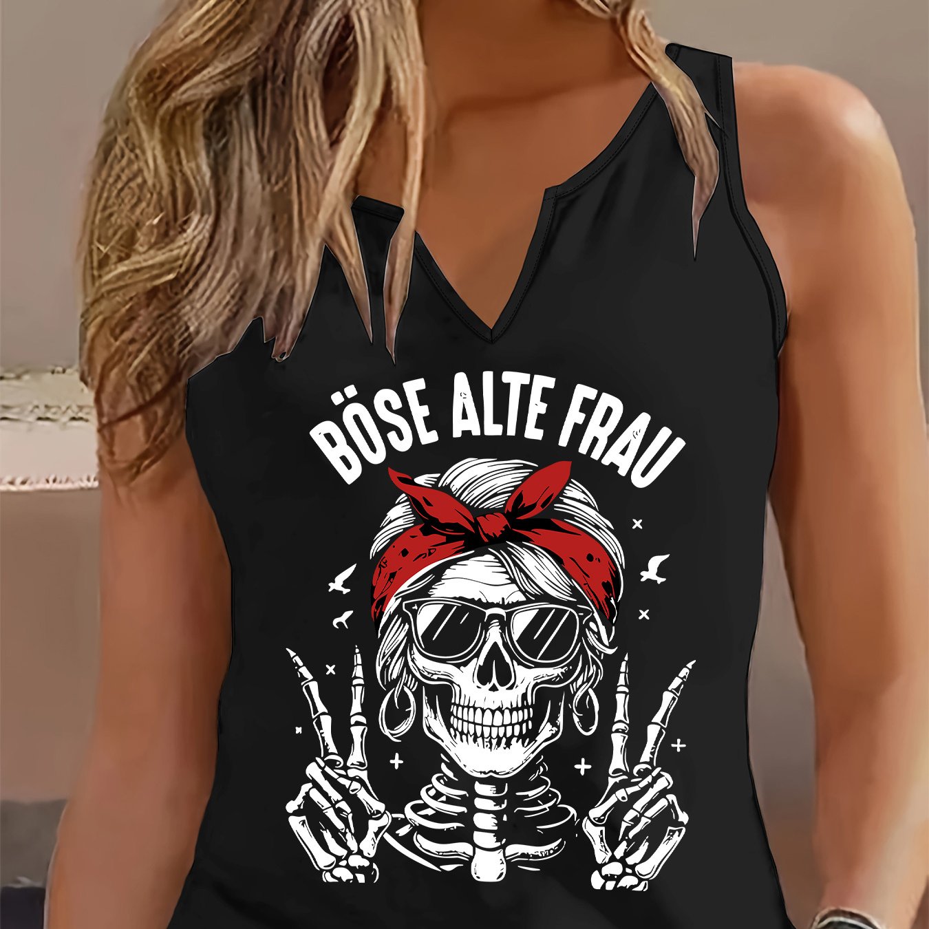 E-shop Modisches Damen Tank Top mit V-Ausschnitt und Aufdruck, für einen und vielseitigen Frühlings- und Sommergarderobe