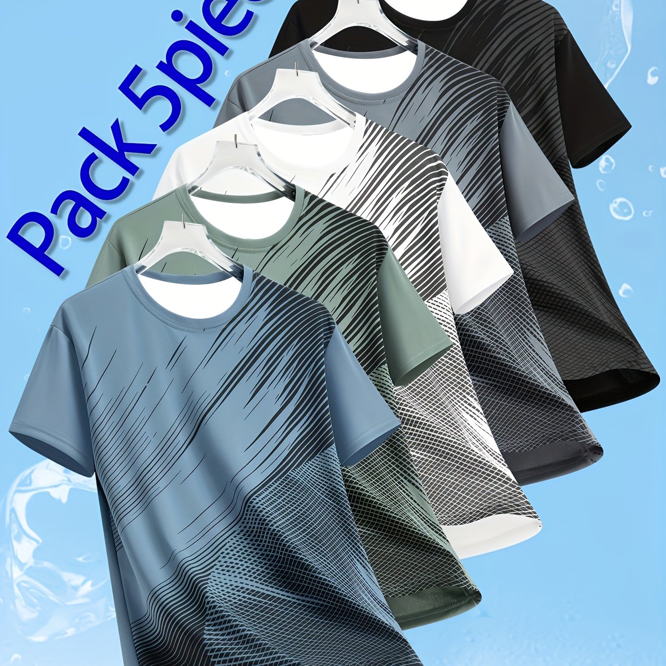 TEMU Men's Quick-dry Breathable Casual Sports T-shirt 5pcs Set - Short Sleeve Crew Neck Training Shirt, Comfortable Short Sleeve Crew Neck Casual