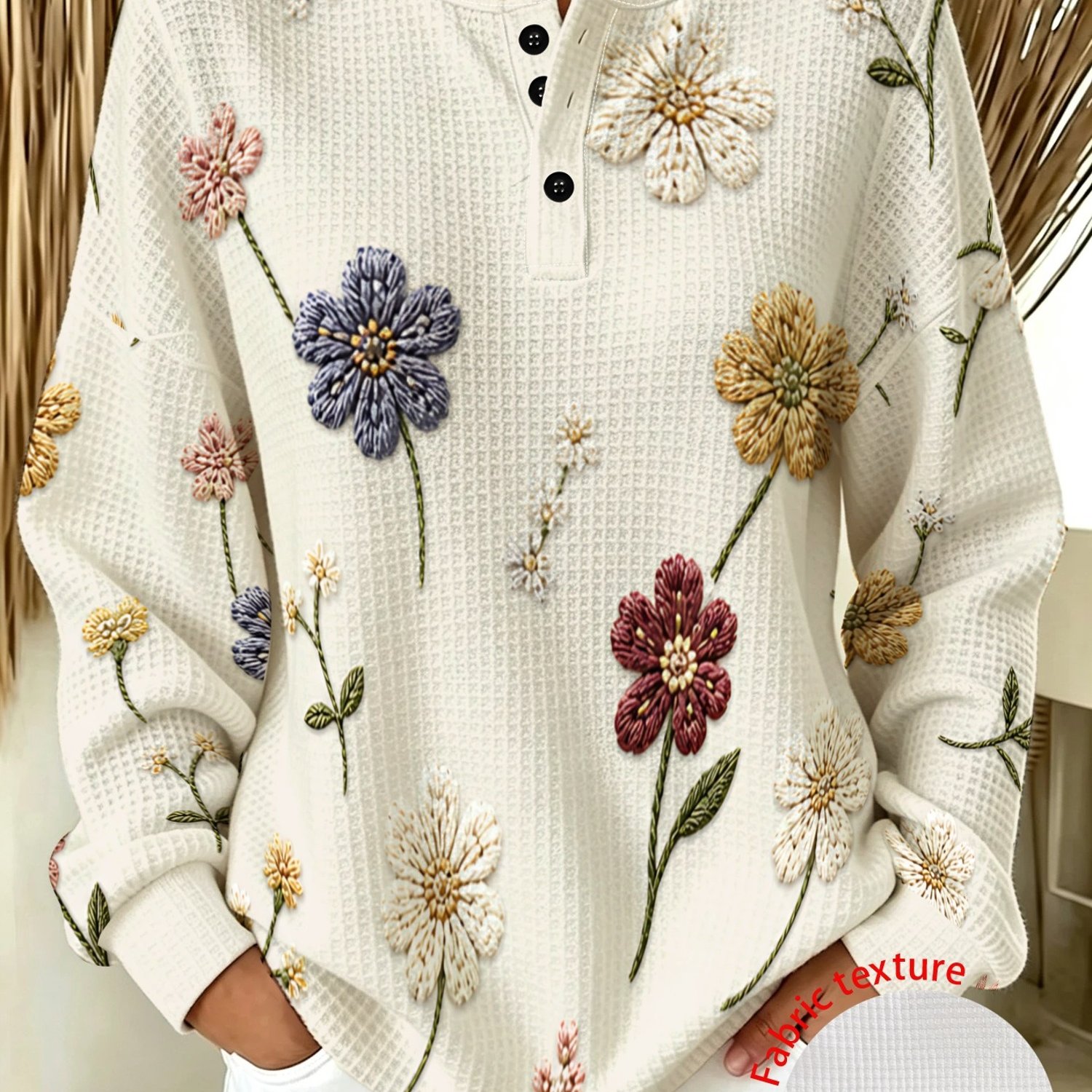 TEMU Plus Size - [printed Design-not Textured] Plus Size Women's Floral Print Sweatshirt, Mixed Colors, Multi-sizes , Exquisite Retro Style, Suitable
