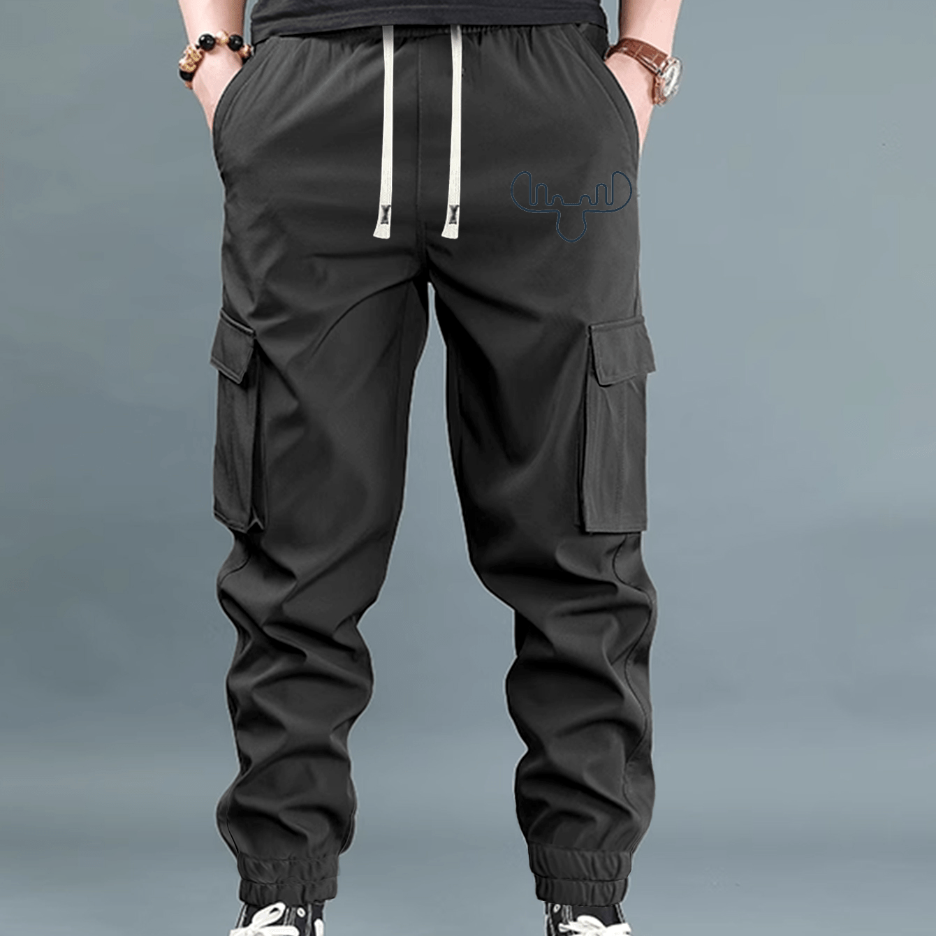 TEMU Men's Cargo Pants | Loose Fit, Stretch Waist With Drawstring, Multi-, Suitable For Outdoor, Work, And Daily Wear, In Navy Blue/olive Green/black