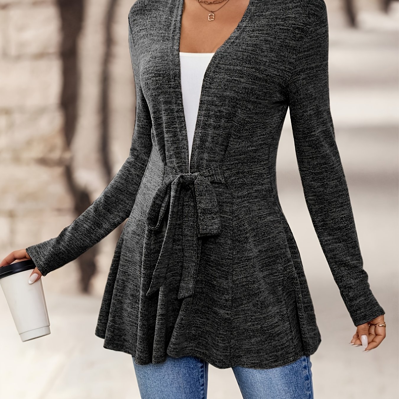 Women's Fashion Cardigan Long Sleeve Tie Knot Outerwear