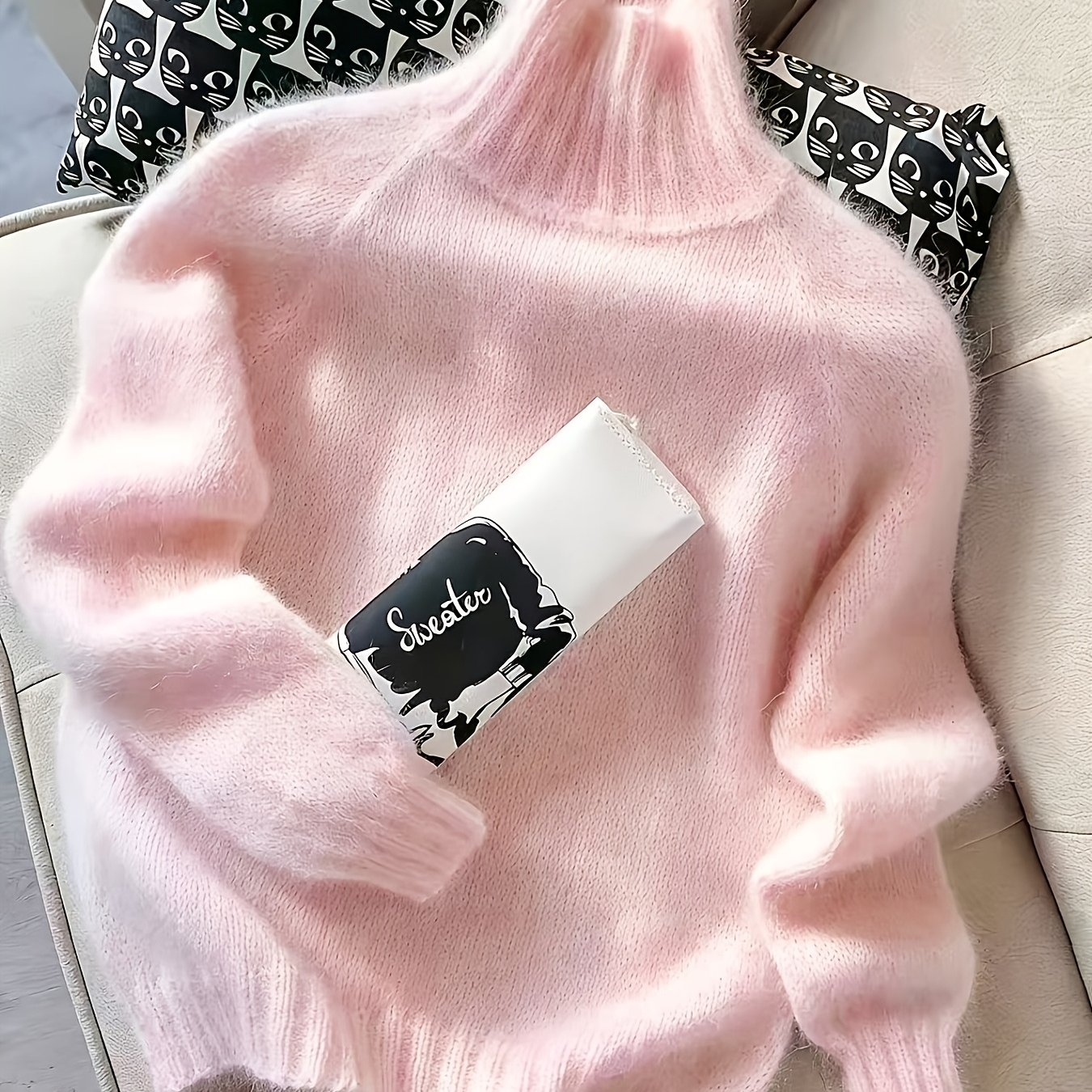 TEMU da donna con semi-, stile rilassato /inverno, top a maniche lunghe e lunghezza regolare, , soffice e delicato , caldo, con semi- e design a