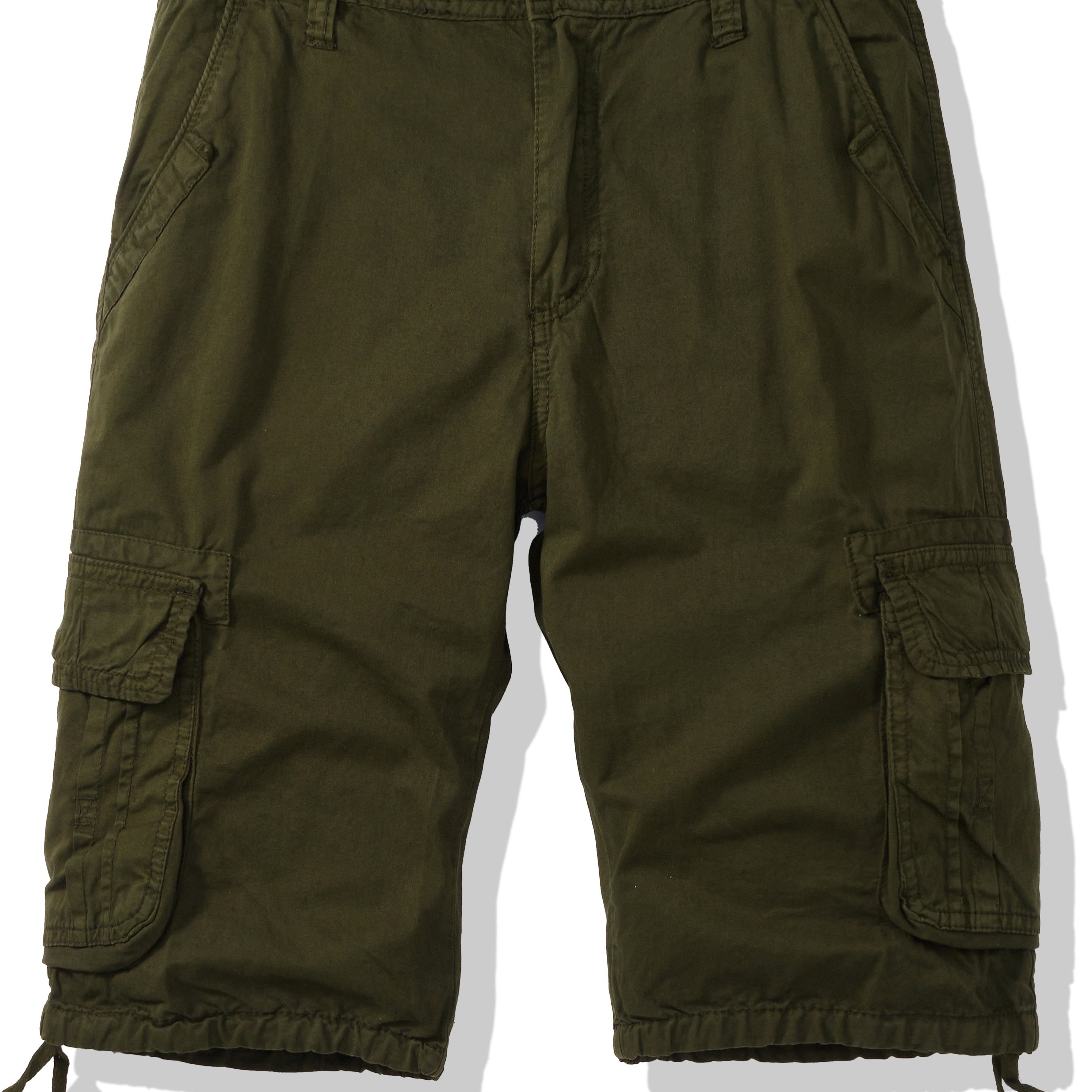 Solid Pocket Cotton Shorts, Men's Cargo Hiking & Outdoor Style Flap Pockets Fishing Camping Ties Shorts,Temu