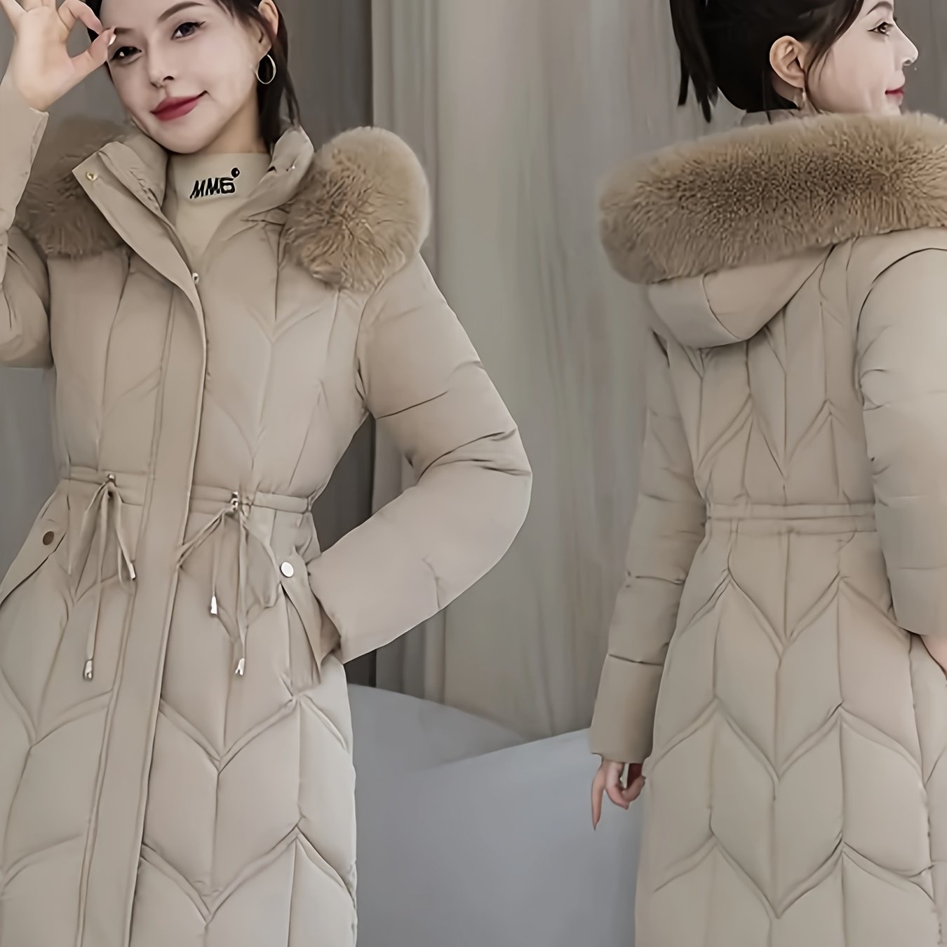 TEMU New Women's Mid-length Winter Coat With A Fitted Waist And Thicker Material