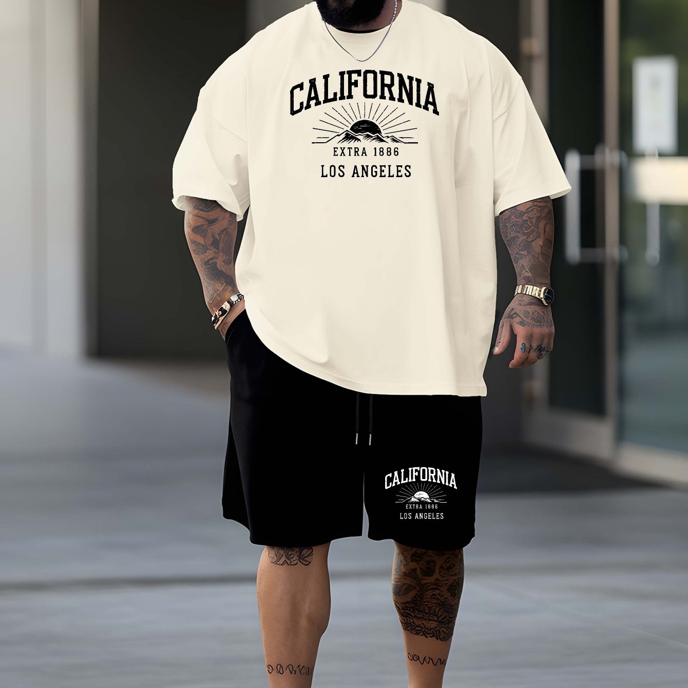 TEMU CALIFORNIA EXTRA 1886 LOS ANGELES 2025 Traje para hombre, última tendencia en talla grande, camiseta corta con estampado casual deportivo estilo