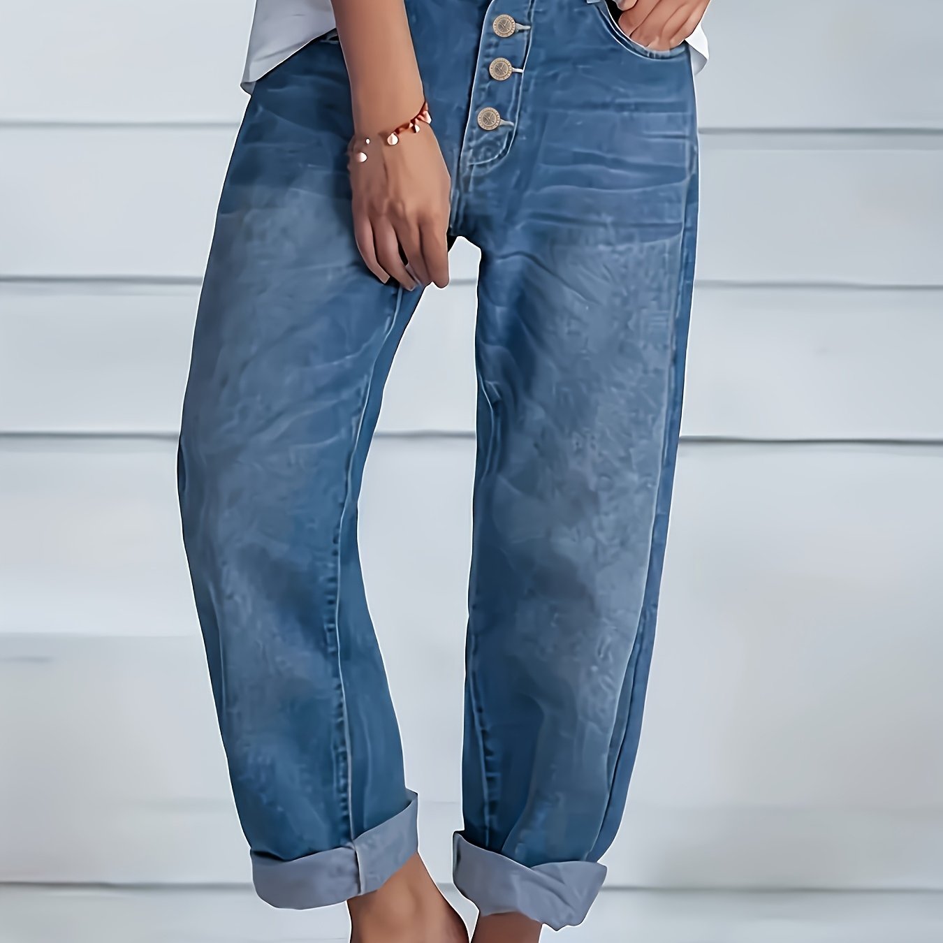 TEMU Rolled-edge Single-breasted Jeans, Straight-leg Loose Casual Jeans, Loose Fashion Jeans, Smart Casual Denim Shorts, Pants, Casual Jeans, Simple