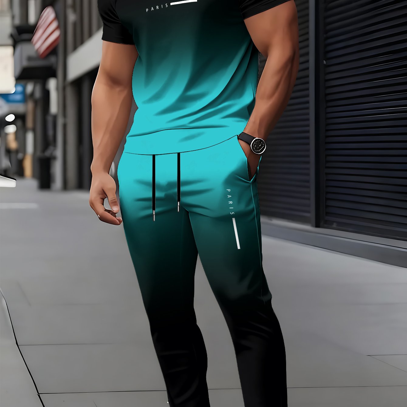 TEMU Men's Short Sleeve Round Neck T-shirt And Pants Set With 3d Print, Elegant Casual Round Neck Design With Slightly Elastic Knit, Suitable For