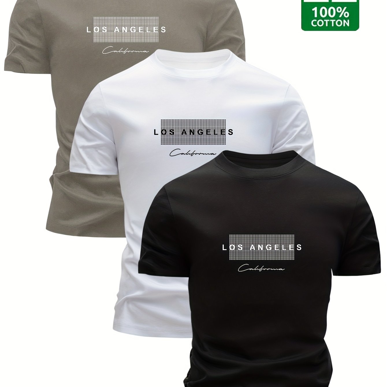 Image of 3pcs 100% T-shirts, Crew Neck Short Sleeve Tops, Suitable For Sports And Outdoor Activities, In Multiple Colors And Sizes