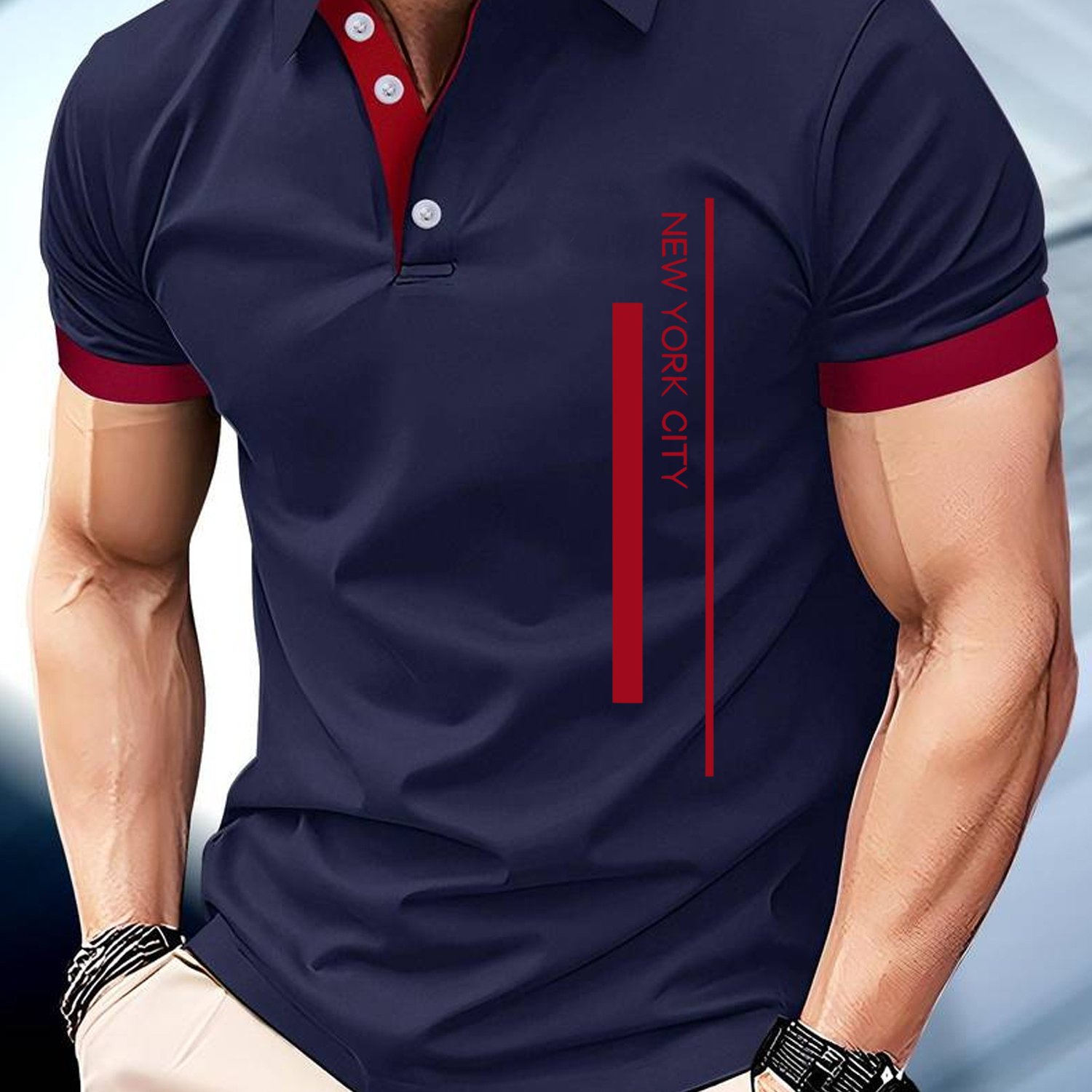 TEMU X136 Parallel Bars Printed Men's Casual V-neck T-shirt Short Sleeve Summer Men's Comfortable And Breathable Conventional Fit Case Golf Shirt