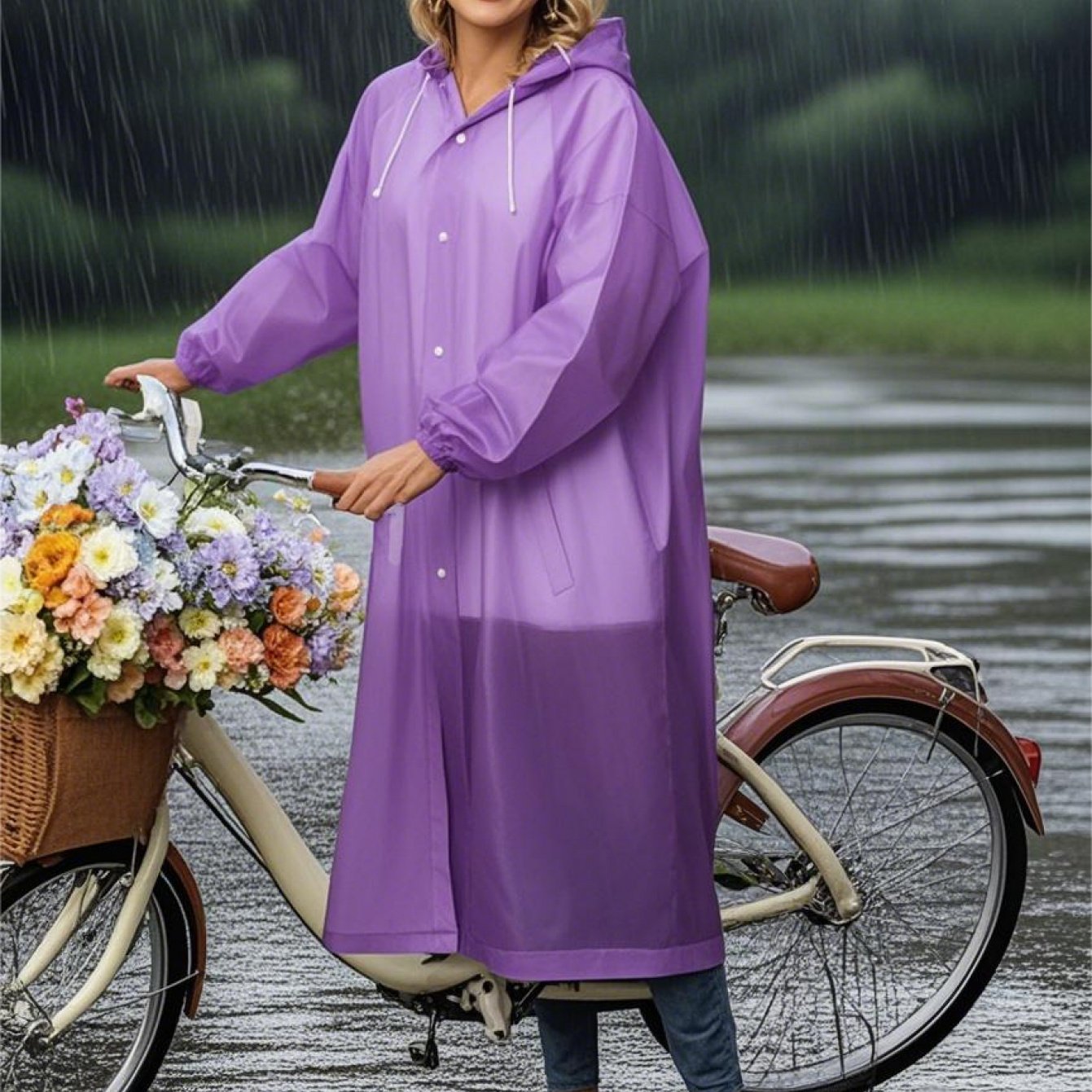 This Portable Raincoat For Adult Women In Violet, From Windproof And Eva With An -one Design, You From Elements. Lightweight And Handy, Ideal For Cycling, Hiking And Daily Trips