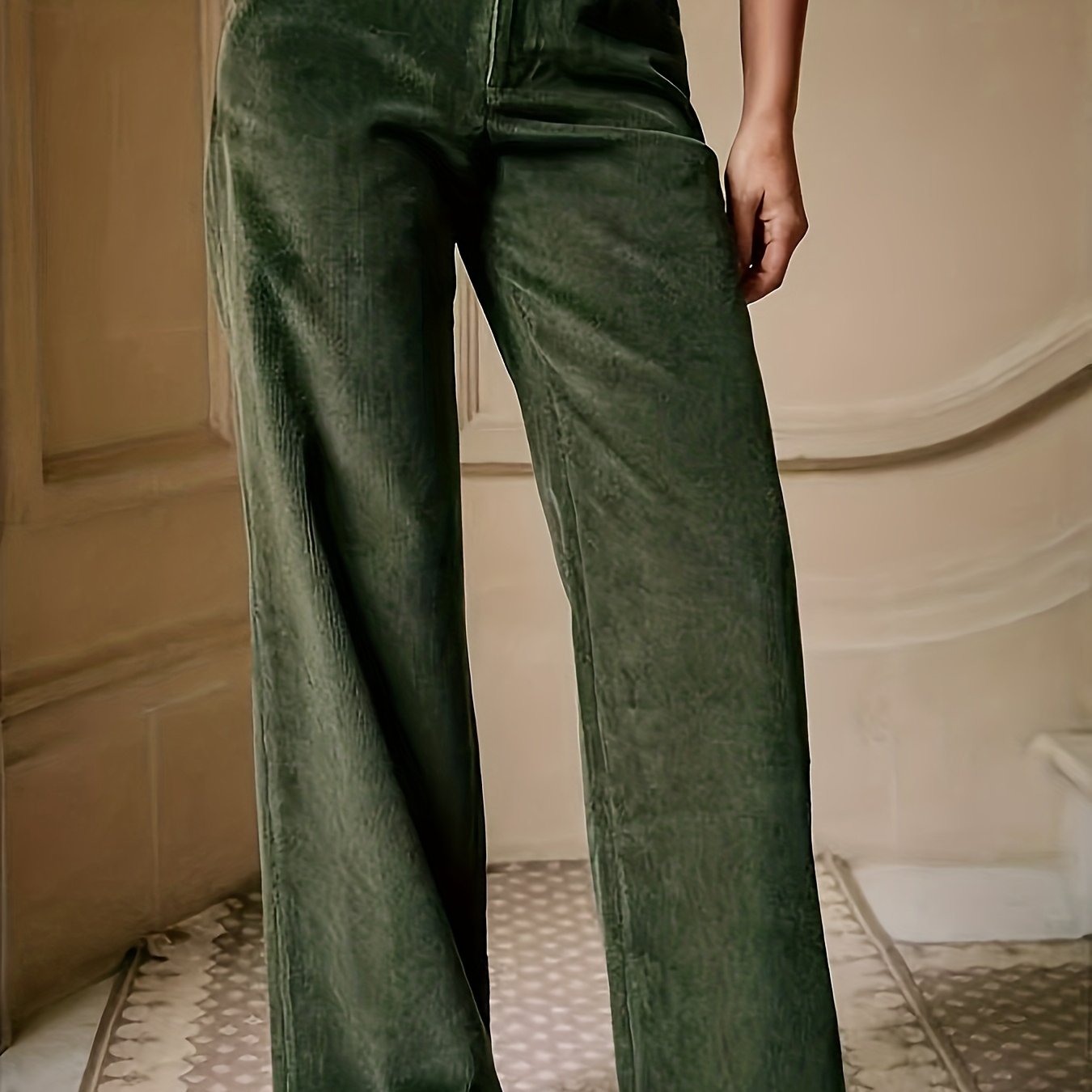 TEMU Women' Cordurot Pants - Elegant Straight Cordurores With Solid Color (no), - Trousers, Machine Washable Straight Pants For, Casual & Dressy