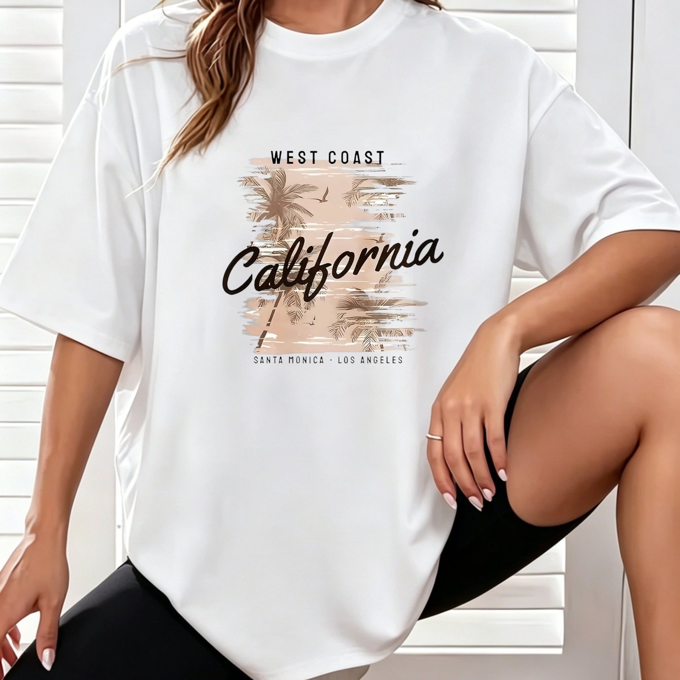 Image of Women's T-shirt California Palm Tree Graphic Print Short Sleeve Crew Neck Casual Suitable For Spring And Summer 100% Printed T-shirt Women's Clothing