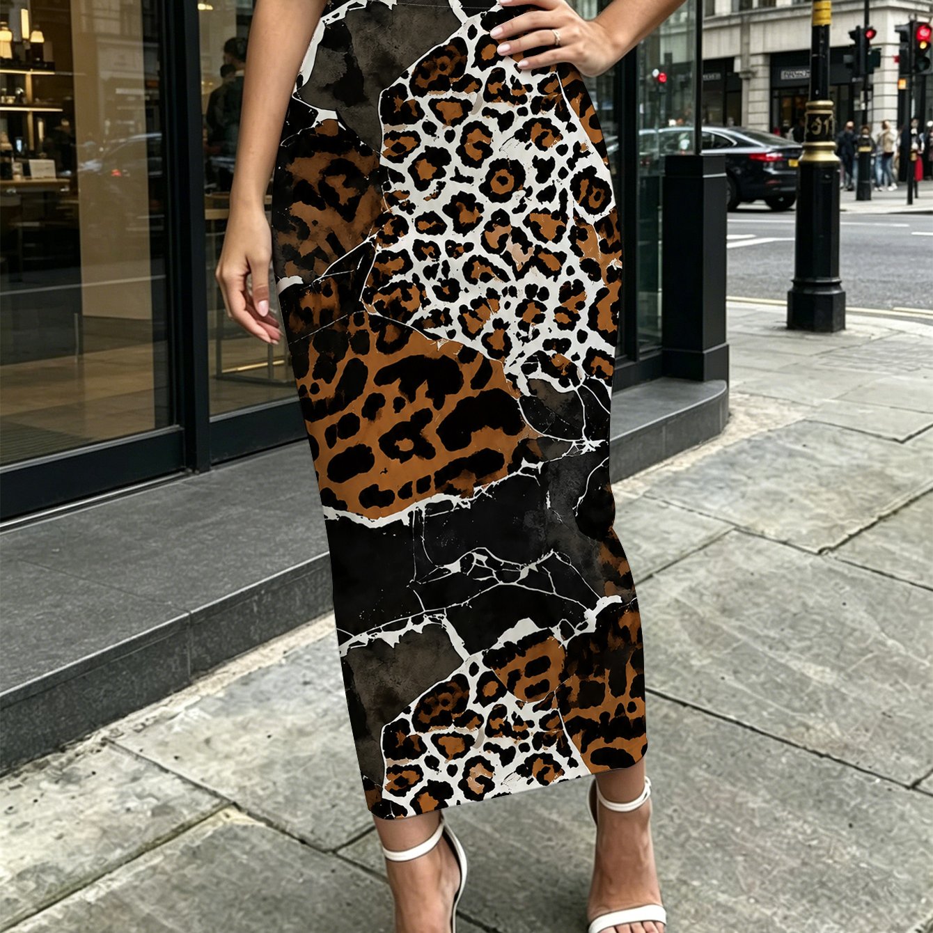 TEMU Leopard Womens Printed Medium To Long Tight Fitting Hip Hugging Skirt Living Room Travel Outdoor Party Casual Wear