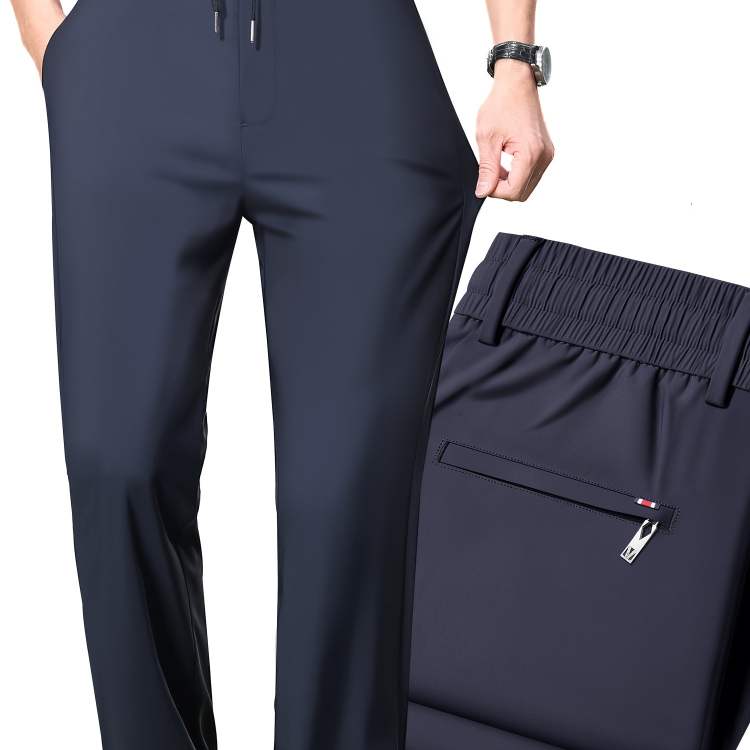 TEMU Pantalon d'été fin pour homme avec cordon de serrage et taille élastique, décontracté, respirant, tissu très extensible à séchage rapide,
