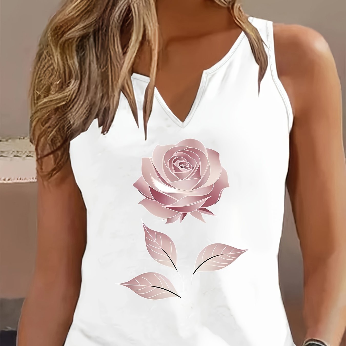 TEMU Plus Size - Plus Size - Letter Print Tank Top, Sleeveless V Neck Casual Top For Summer And Spring, Women's Clothing