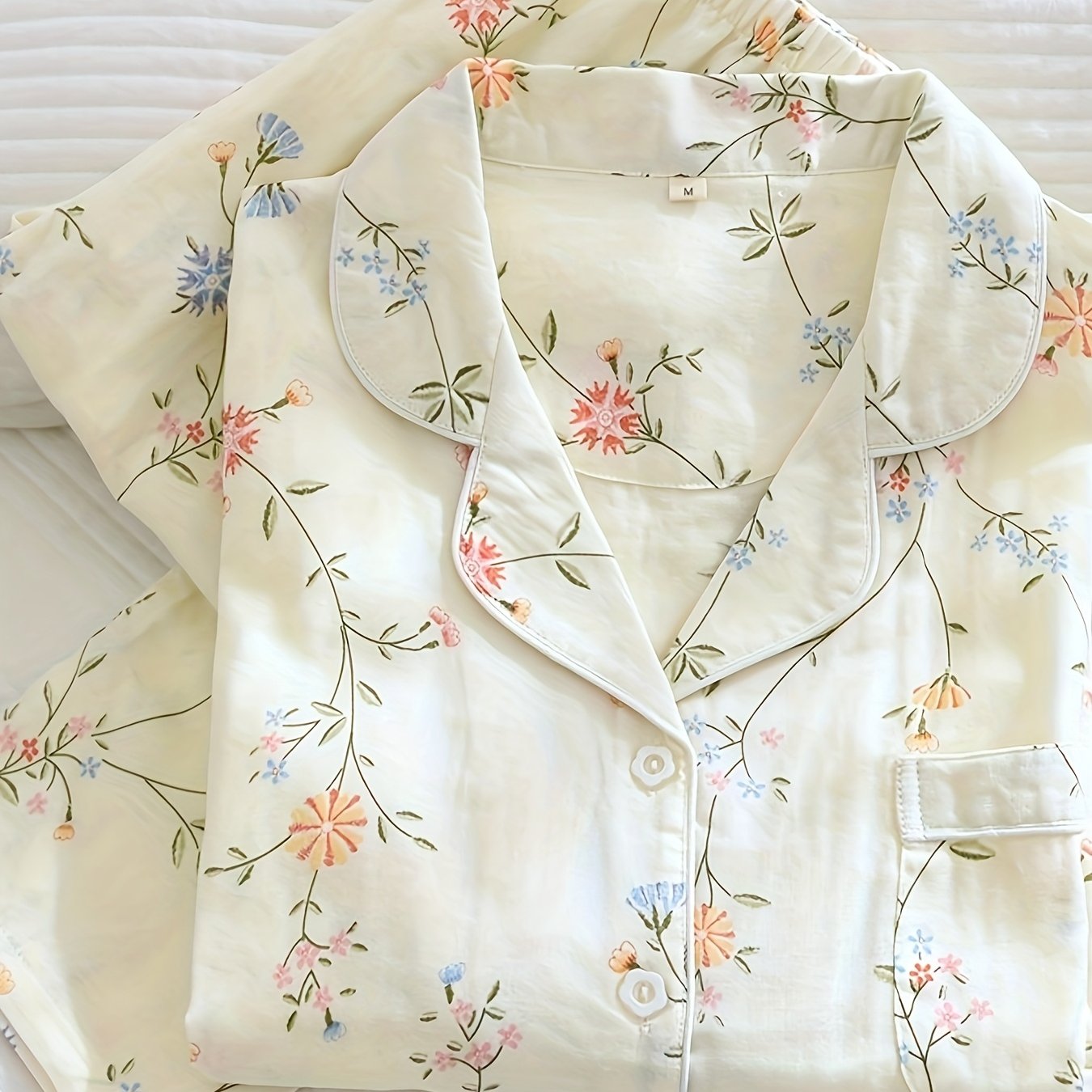 Image of [ Double Layer Gauze] Spring Autumn Long Sleeve Cardigan Pajamas Women's Breathable Long Pants Home Set Worn Outside