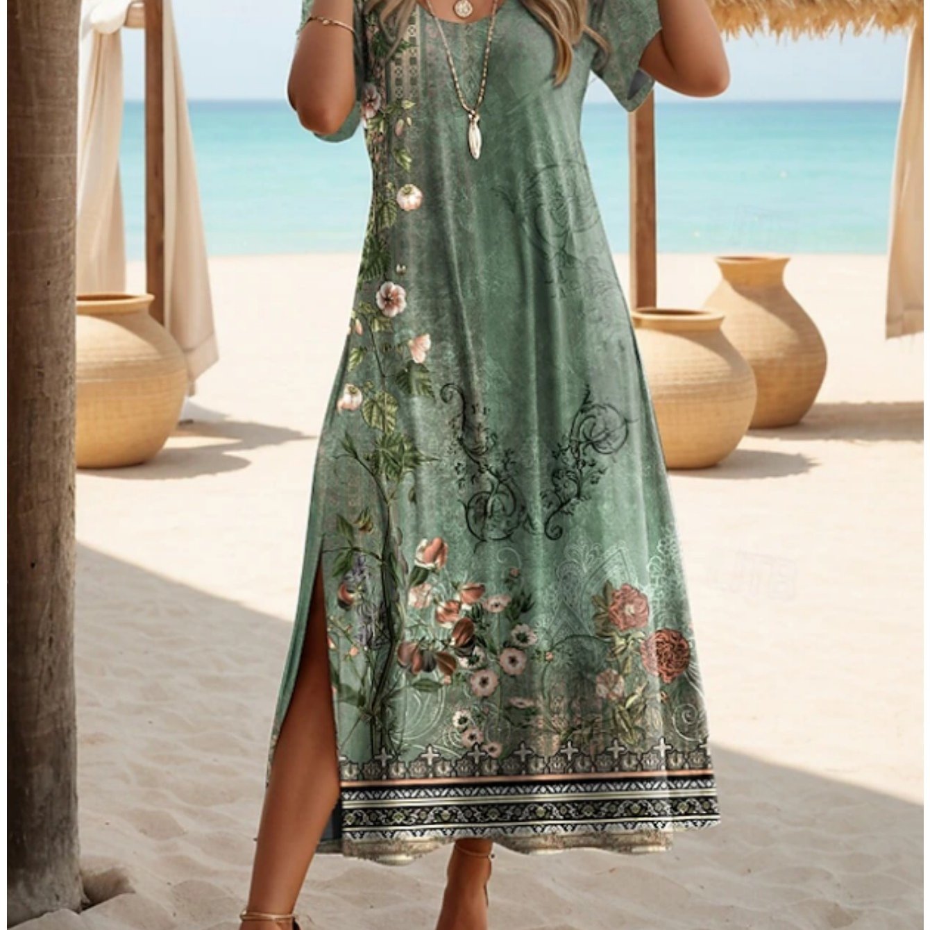 TEMU Plus Size, Large Size Vacation Women's Maxi Dress T Shirt Dress Tee Dress Sundress Shift Dress Summer Dress Bohemia Vacation Party Holiday