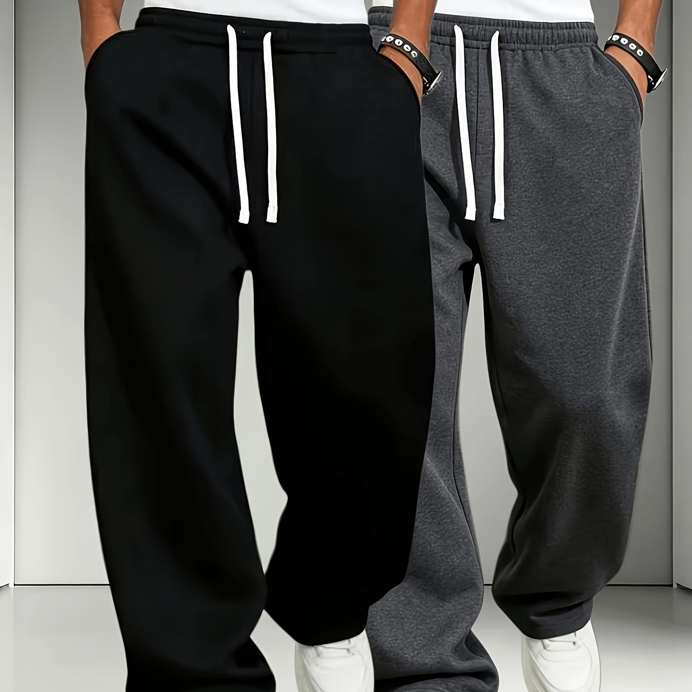 TEMU Pantaloni Jogger da 2 Pezzi con Vita e Cordino, Pantaloni Casual a e Larga, Pantaloni della Tuta in Morbida Maglia, Adatti per Uso , Essenziali