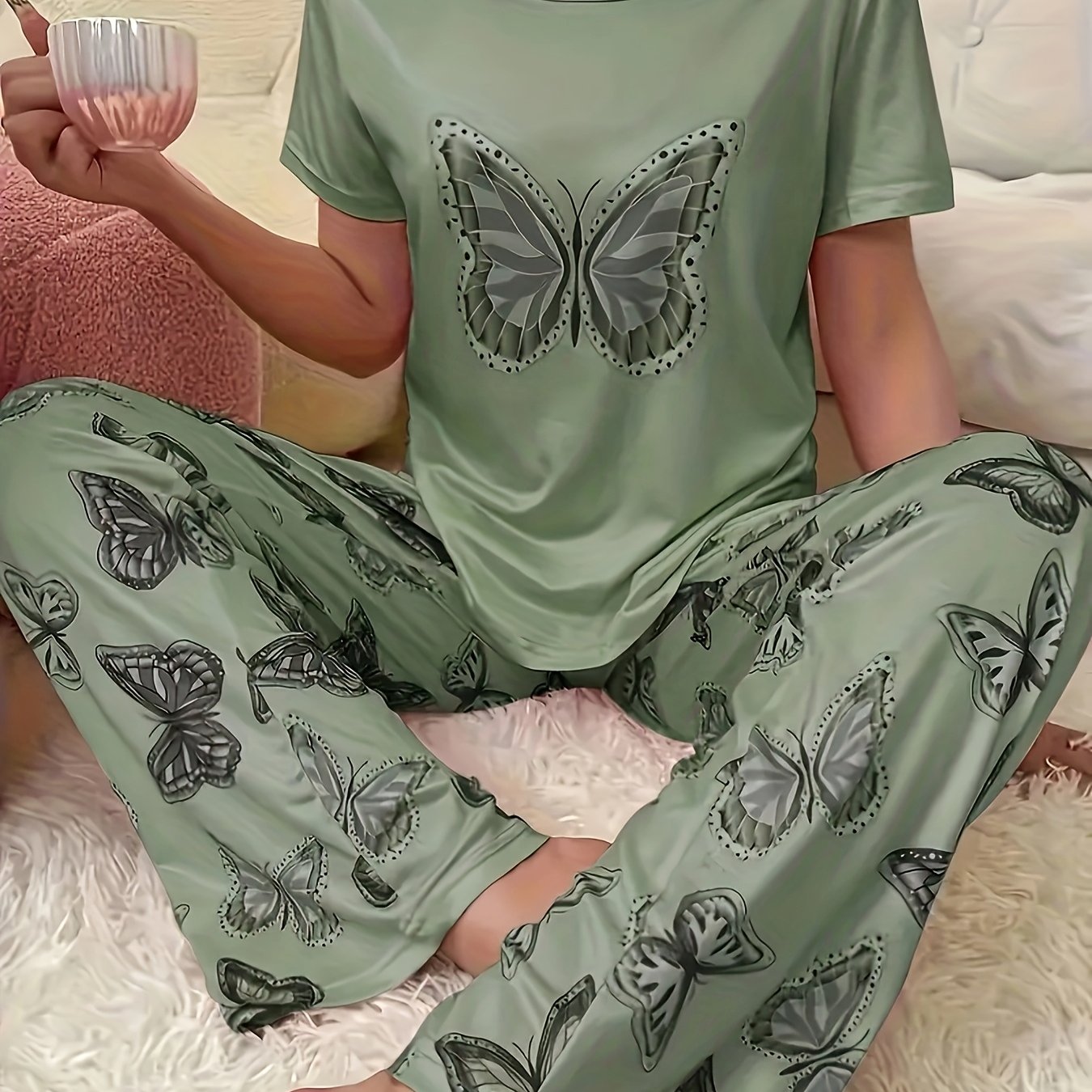 TEMU 2pcs Women's Pajama Set With Pattern Top And Pants