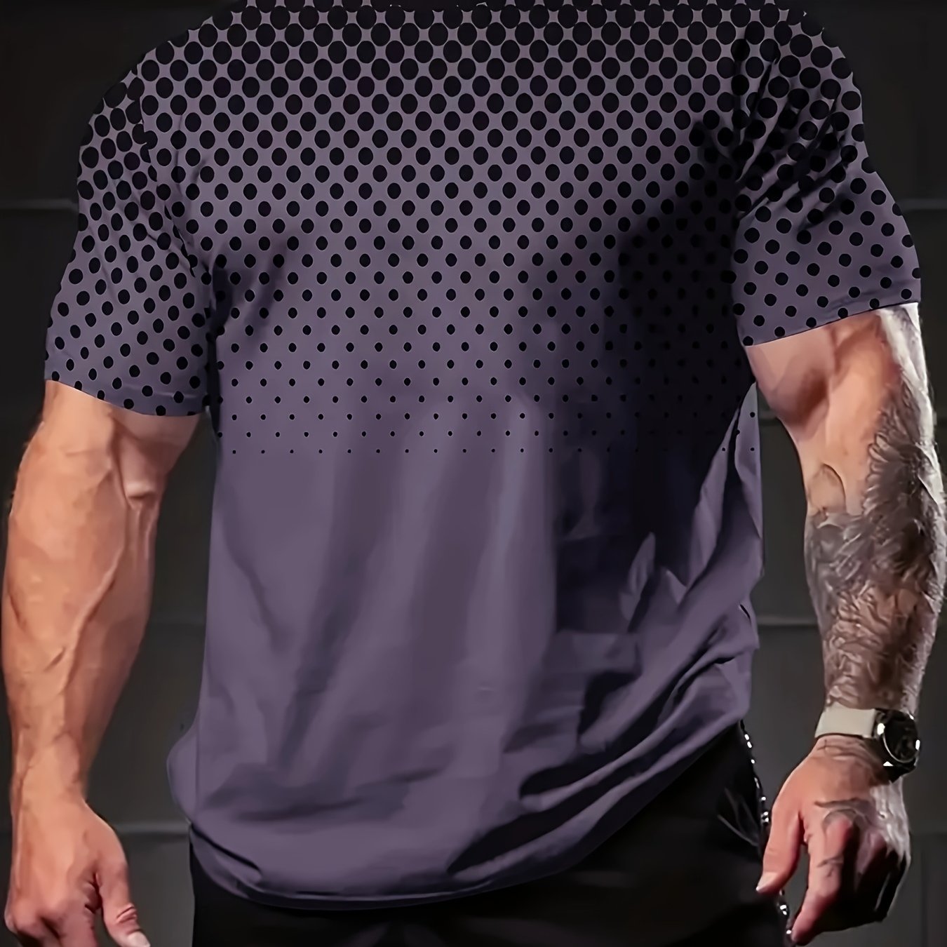 TEMU Plus Size Men's Black Spotted Short Sleeve T-shirt, Casual Short Sleeve Round Neck Tee, Fashion Breathable Quick-, Loose Plus Size Men's Outdoor