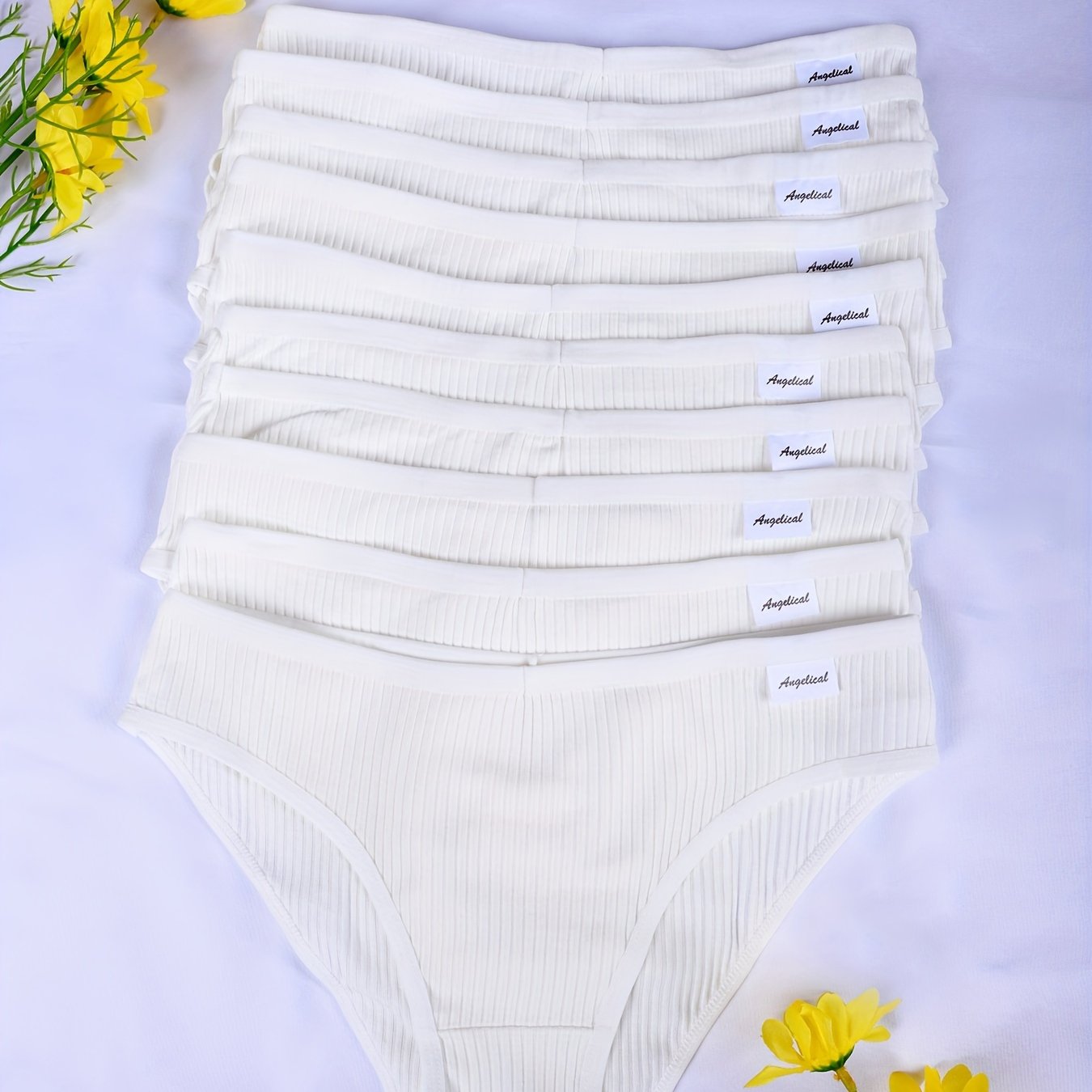 A Pack Of 10 Women's Pure Mid-rise Breathable And Stretchy Comfortable Panties