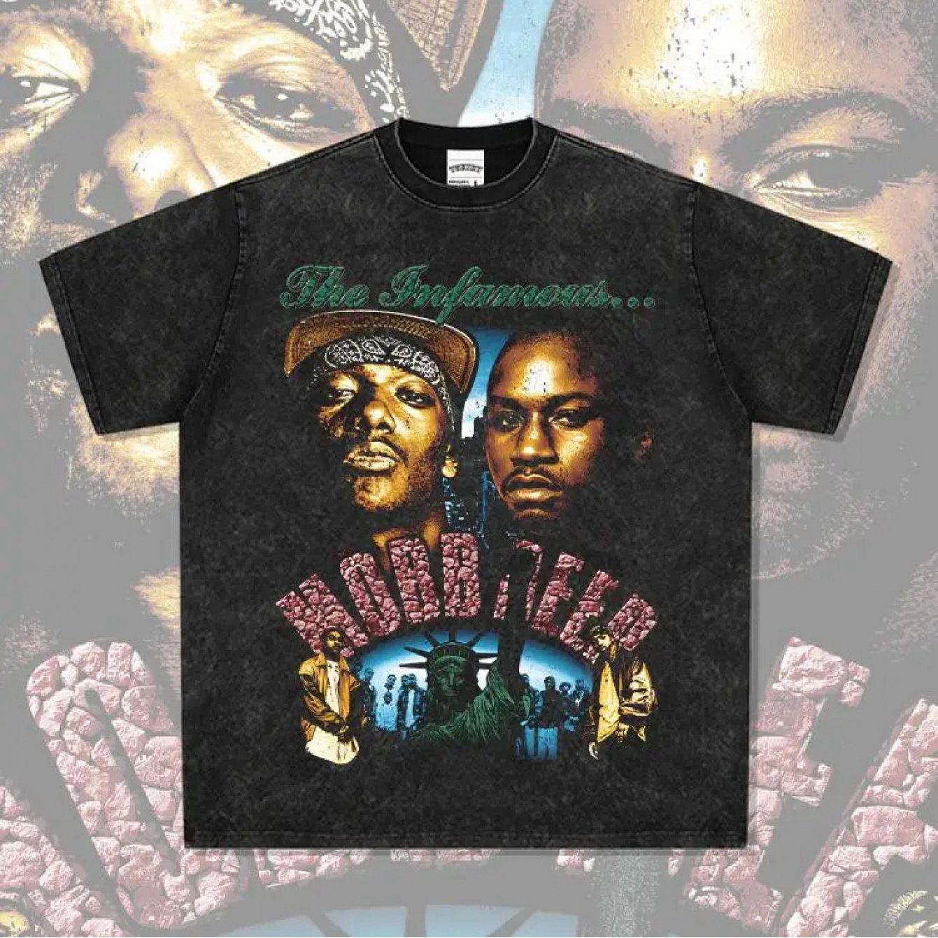 Image of 2025 Deep American Hip Hop Rap Vintage Printed Fashion Brand Personality Washed Heavy Cotton Short Sleeve T-shirt