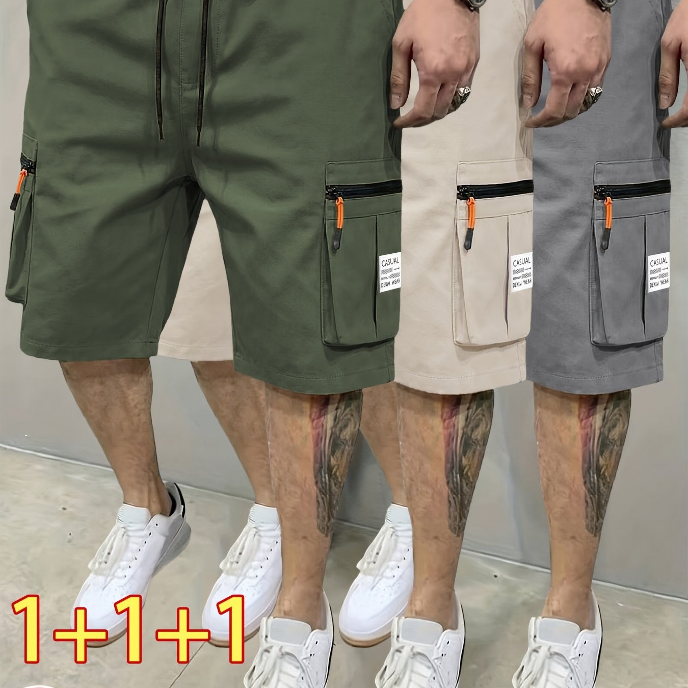 TEMU 3pcs Men's Shorts Set, Men's Casual Shorts, Fashion Drawstring Elastic Waistband, Summer Beach Shorts, Multi-pocket Workout Athletic Shorts