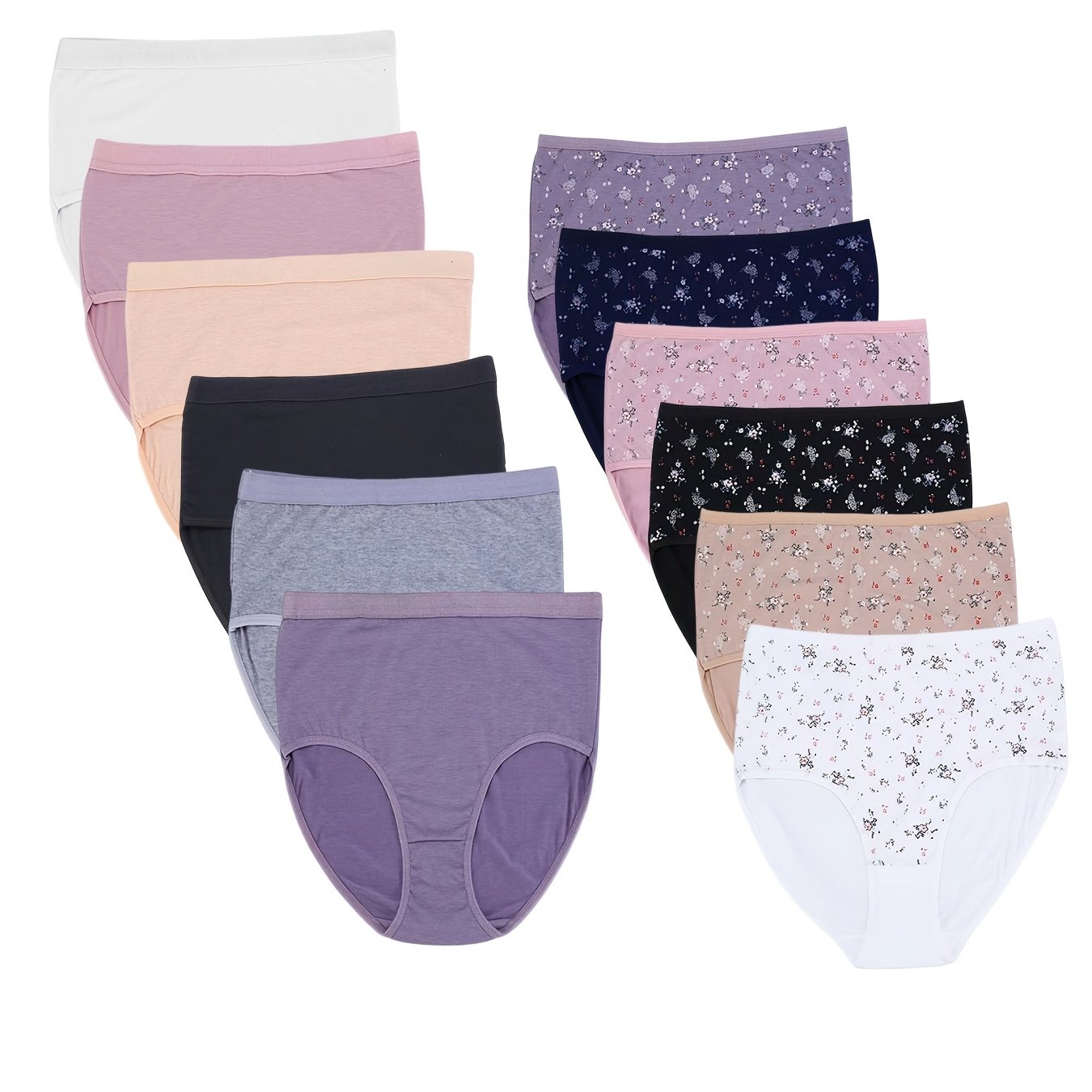 Image of 12pcs Plus Size Elegant High-waist Women's Briefs With Solid Color Plum Print, High-waist Maternity Panties