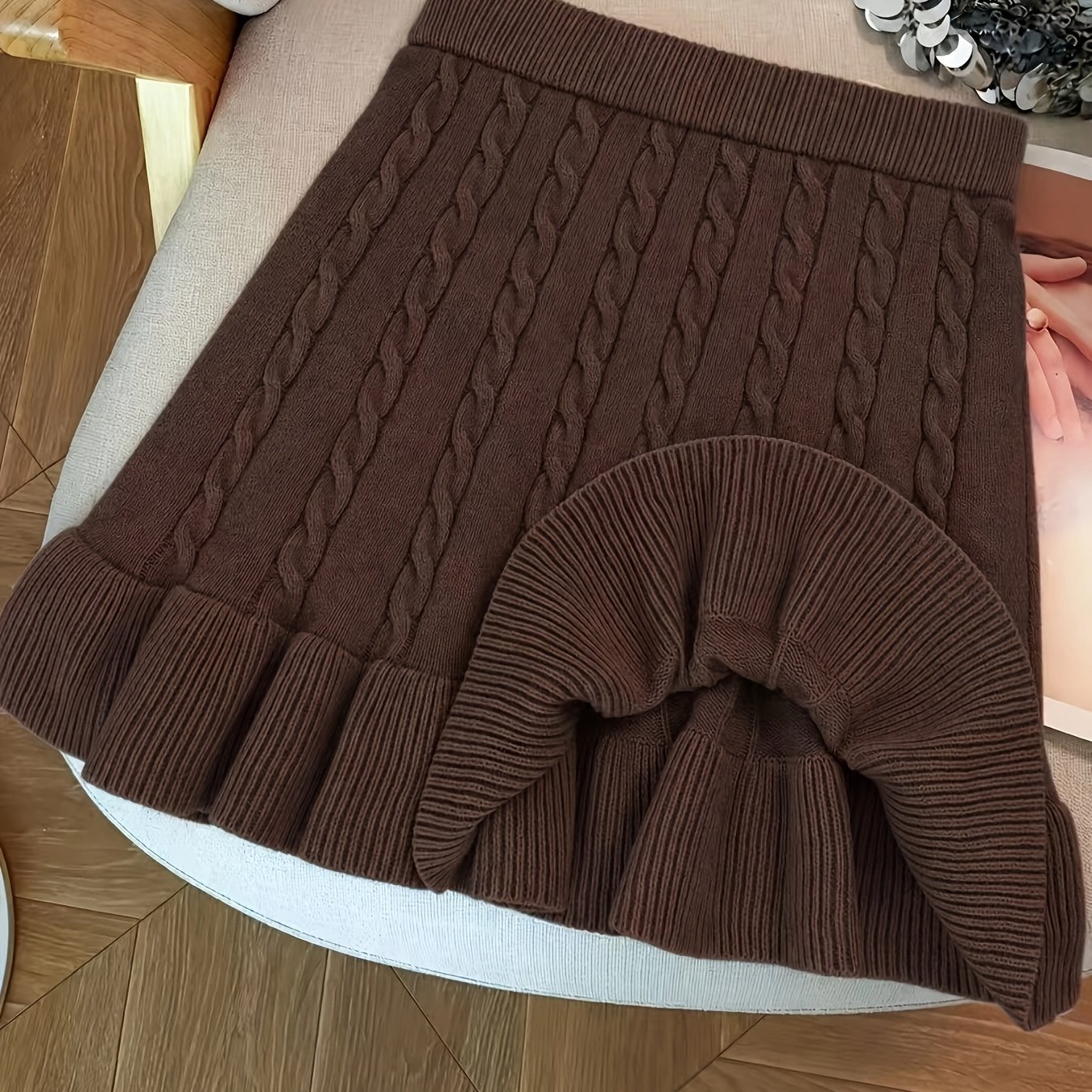 TEMU Vintage Twist A-line Ruffle Skirt, Cute Sexy Elegant Half Skirt, Fashionable And Beautiful Women's Clothing