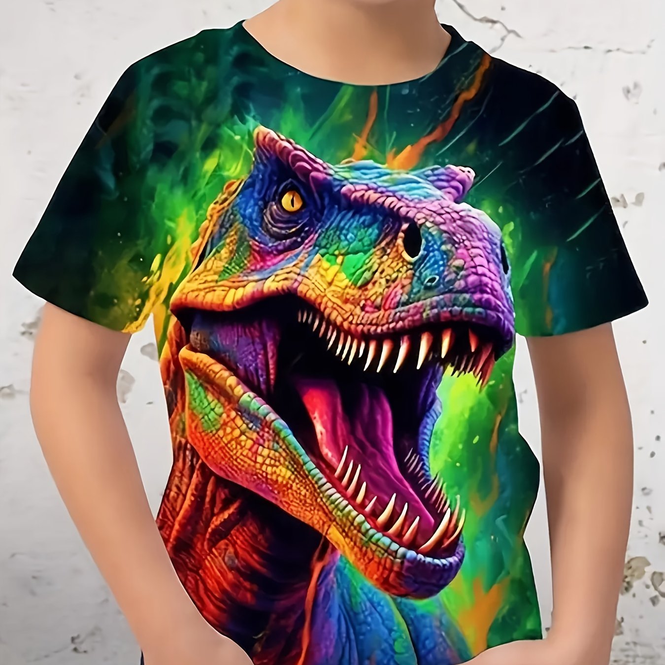 Image of Cartoon Dinosaur Little Boy T-shirt Summer Animal T-shirt Short Sleeve Summer Clothing 2024