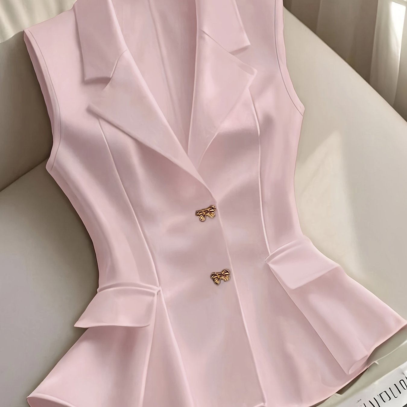 TEMU Women's Spring/summer V-neck Elegant Bow Button Sleeveless Slim A-line Blazer